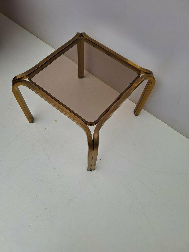 Coffee Table In Brass And Smoked Glass, 1960s photo for sale