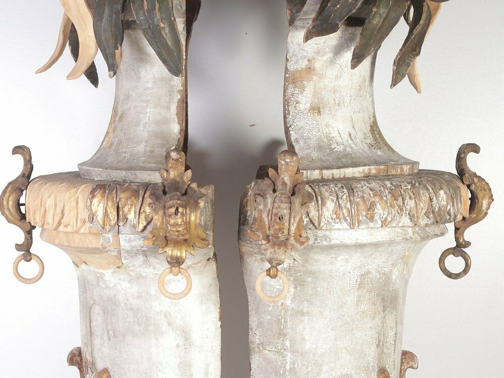 Large 18th Century Bohemian Decorative Lime Wood Vases, Set Of 2 photo vinterior