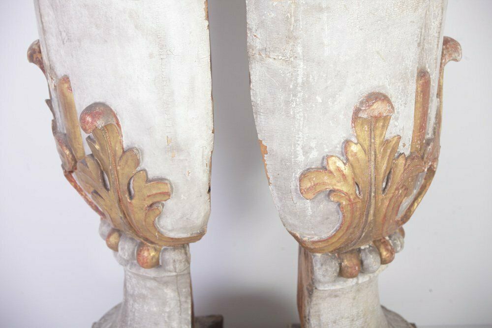 Large 18th Century Bohemian Decorative Lime Wood Vases, Set Of 2 photo vintage