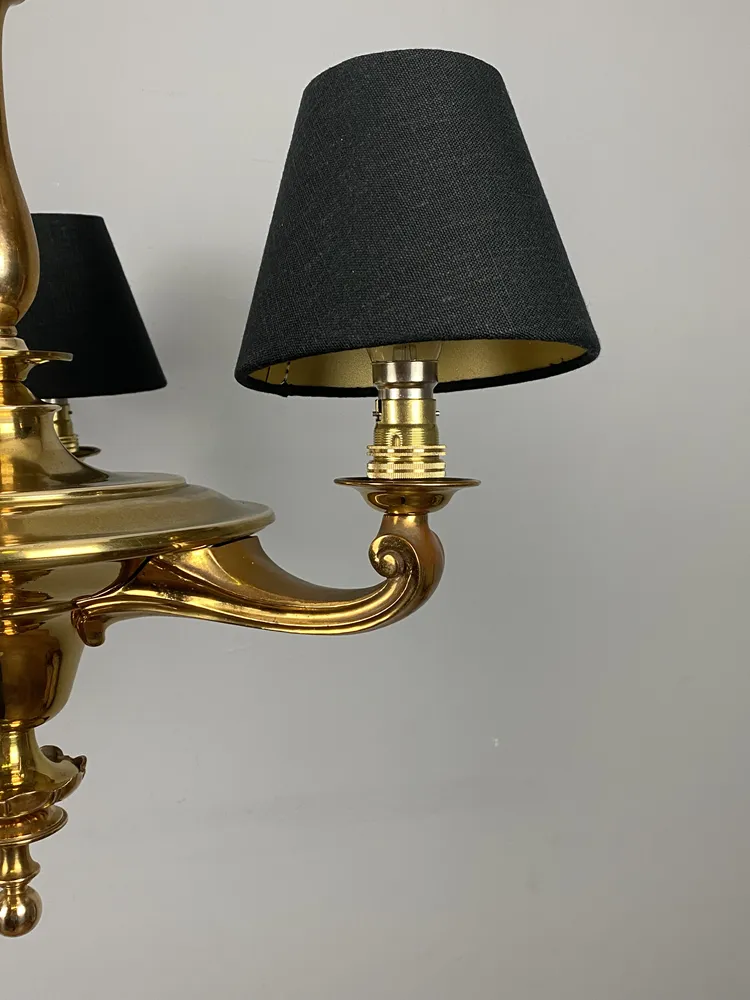 Art Nouveau Chandelier With Black Shades (24017) photo for sale