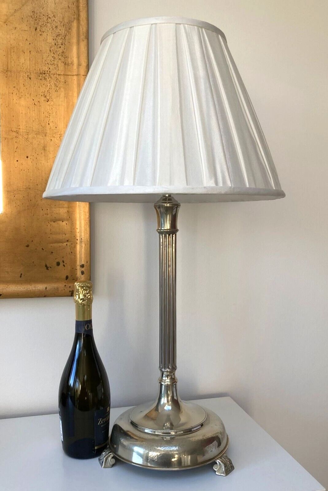 Tall Vintage Plated Table Lamp Early 20th Century Rewired Pat Tested photo 225.0