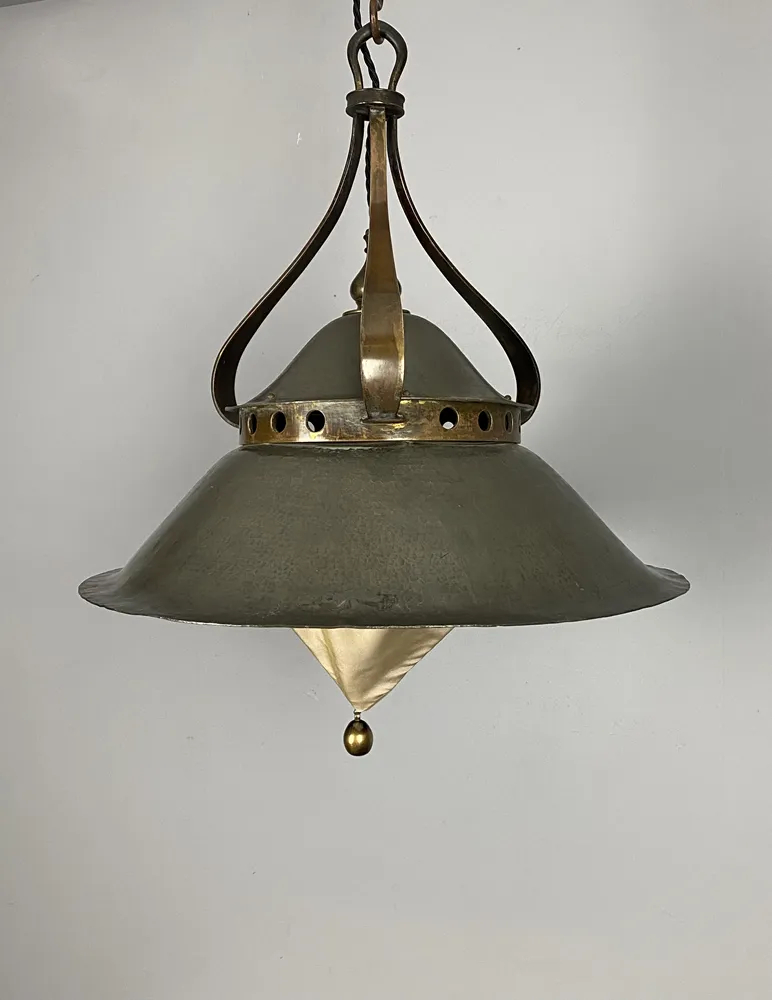 photo furniture Antique Birmingham Guild Of Handicraft Pewter Pendant Light (22564)
