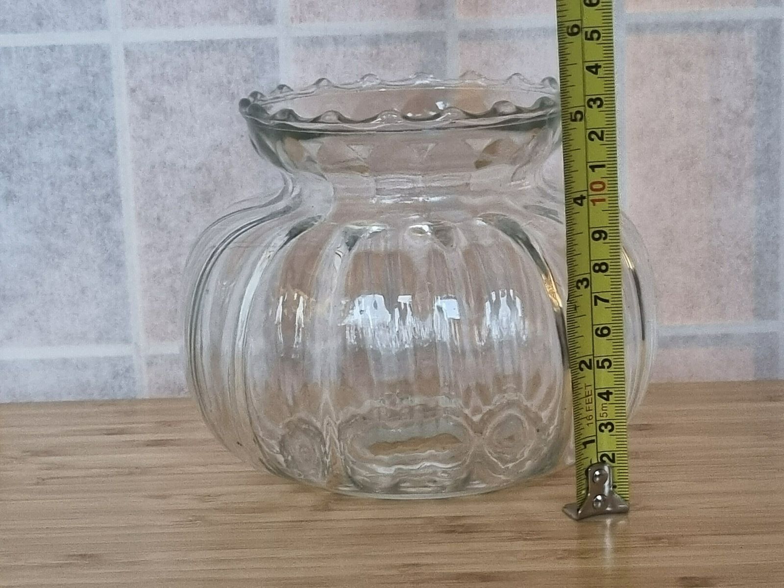 Glass Oil Lamp Shade | 1950s Pumpkin Shape Victorian Style | Scalloped Frill Top Glass Shade | English Lighting 5" Tall photo furniture