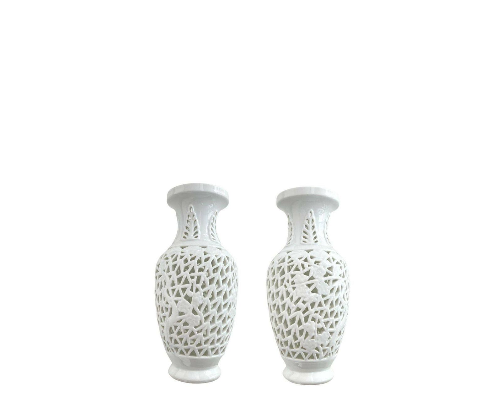 Witte Blanc De Chine Vaas | 3 Delig | Geperforeerd Porselein photo Woonaccessoires