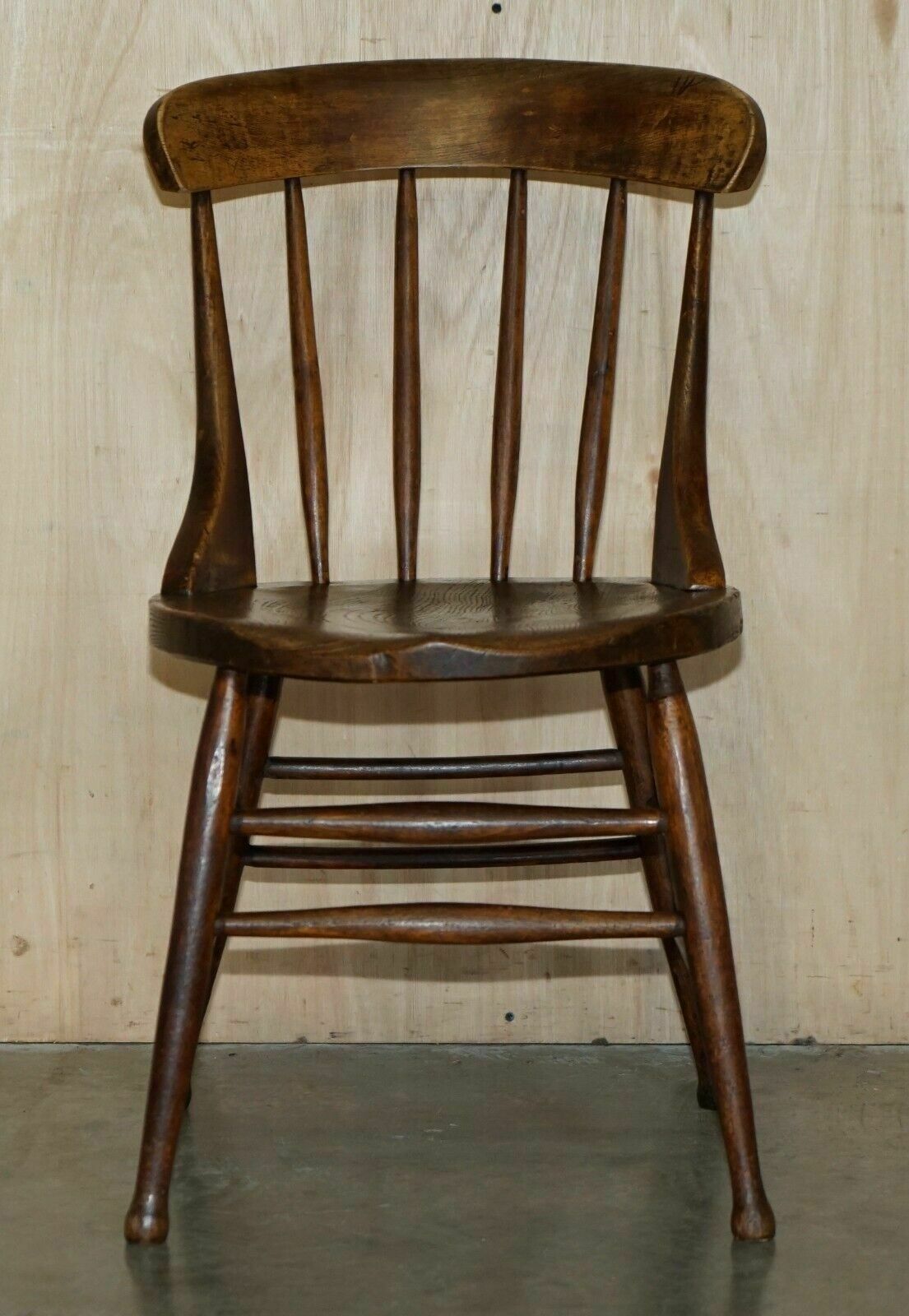 Pair Of Antique English Elm Windsor Stick Back Chairs Stamped Lea Hall Infantry photo Furniture