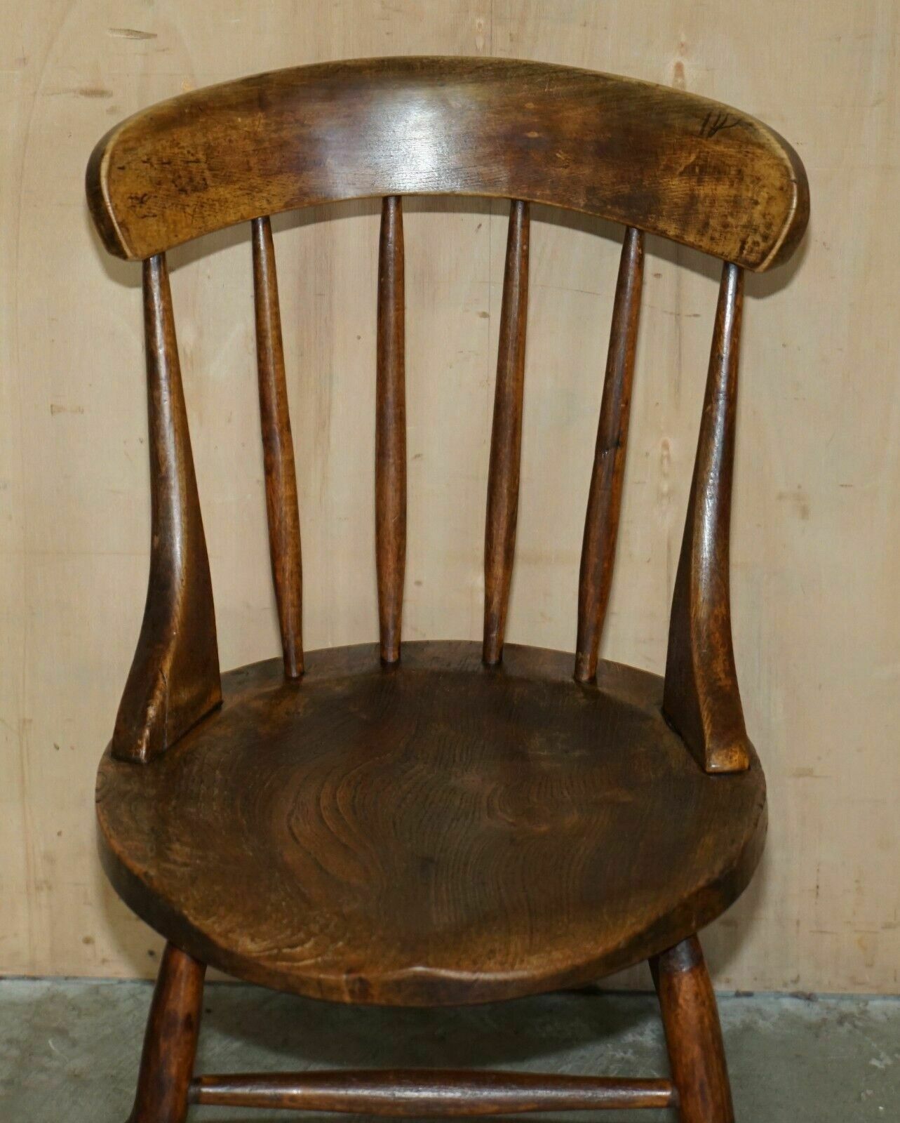 Pair Of Antique English Elm Windsor Stick Back Chairs Stamped Lea Hall Infantry photo 1350.0