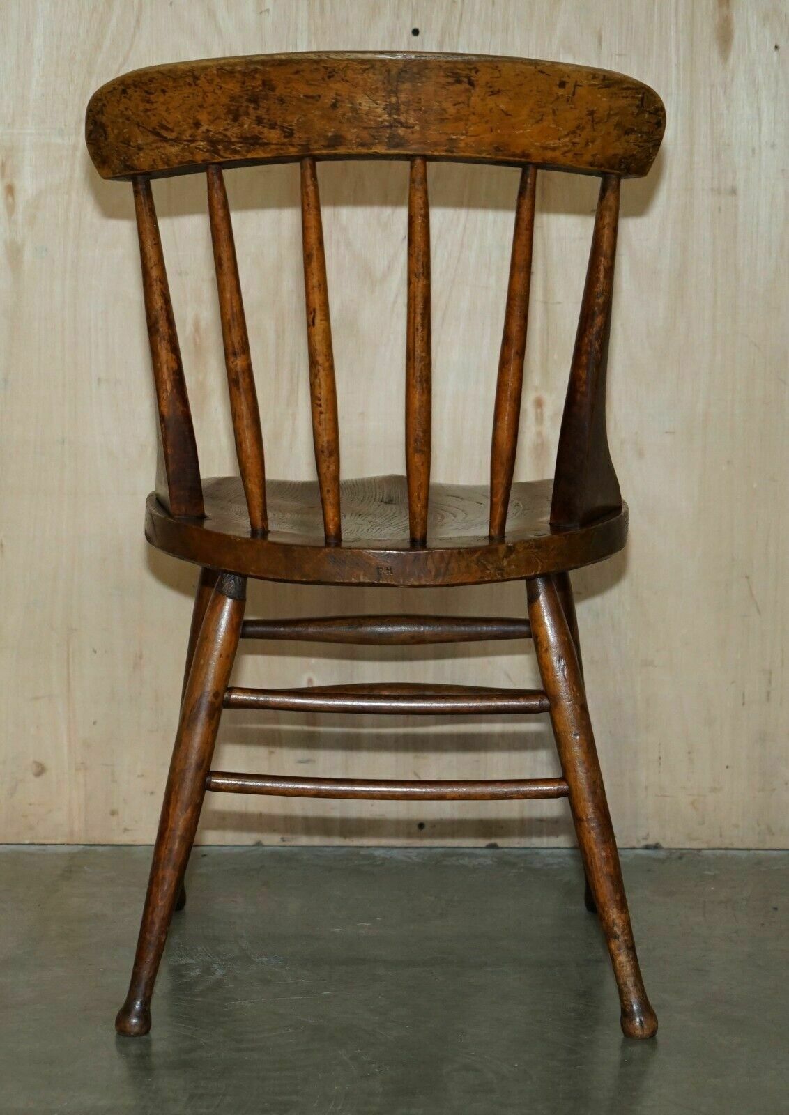 Furniture Pair Of Antique English Elm Windsor Stick Back Chairs Stamped Lea Hall Infantry photo
