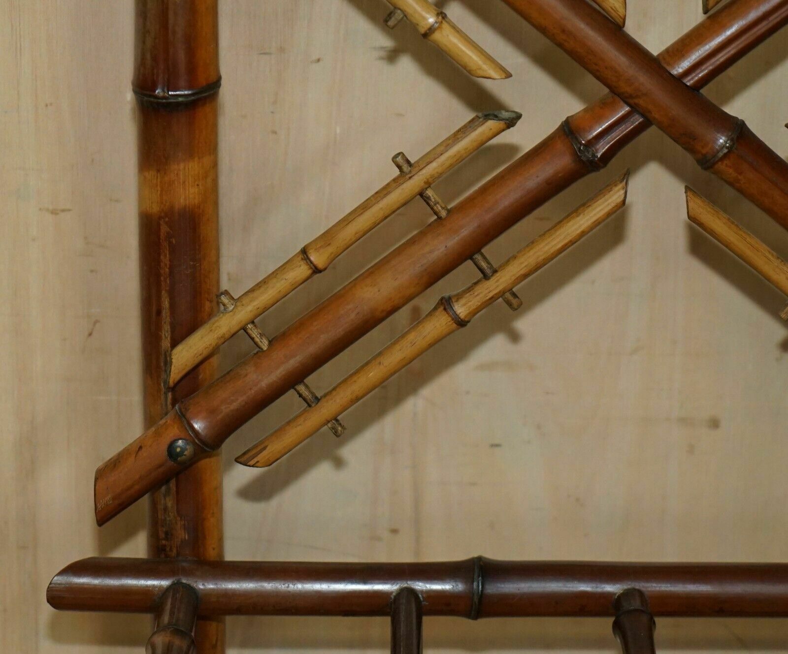 photo furniture Antique Circa 1920's Art Deco Bamboo Hat Coat Gloves & Scarf Rack With Mirror