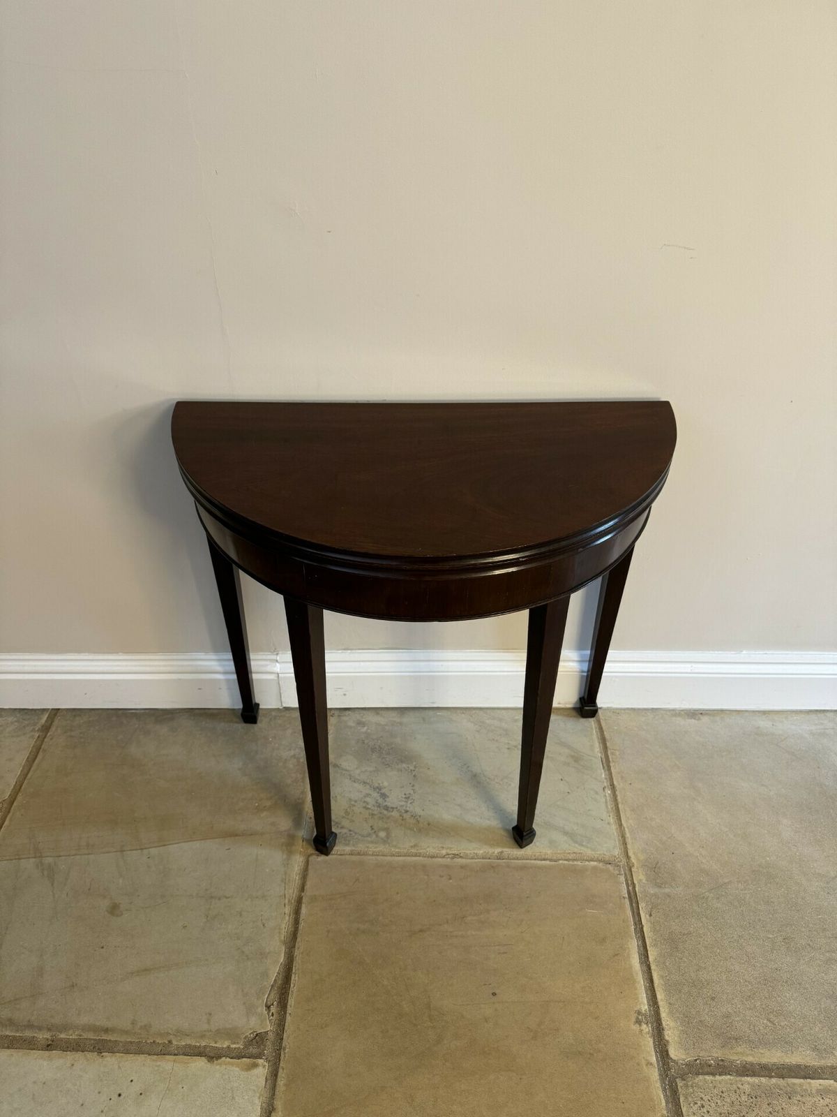 Antique George III Quality Figured Mahogany Demi Lune Shaped Tea Table