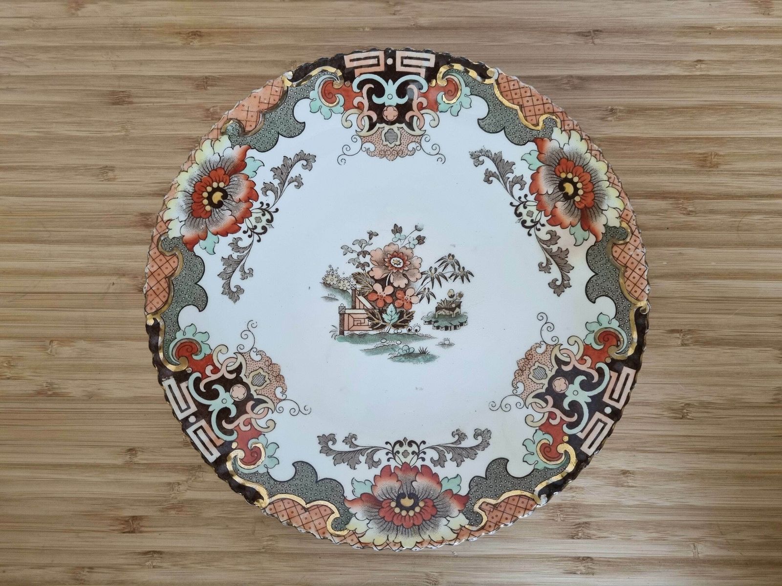 Antique Imari Plate, Samuel Radford England, Antique 1800s, Victorian Pottery Ceramics   Opulent Colours And Floral Pattern, 23cm, 9"