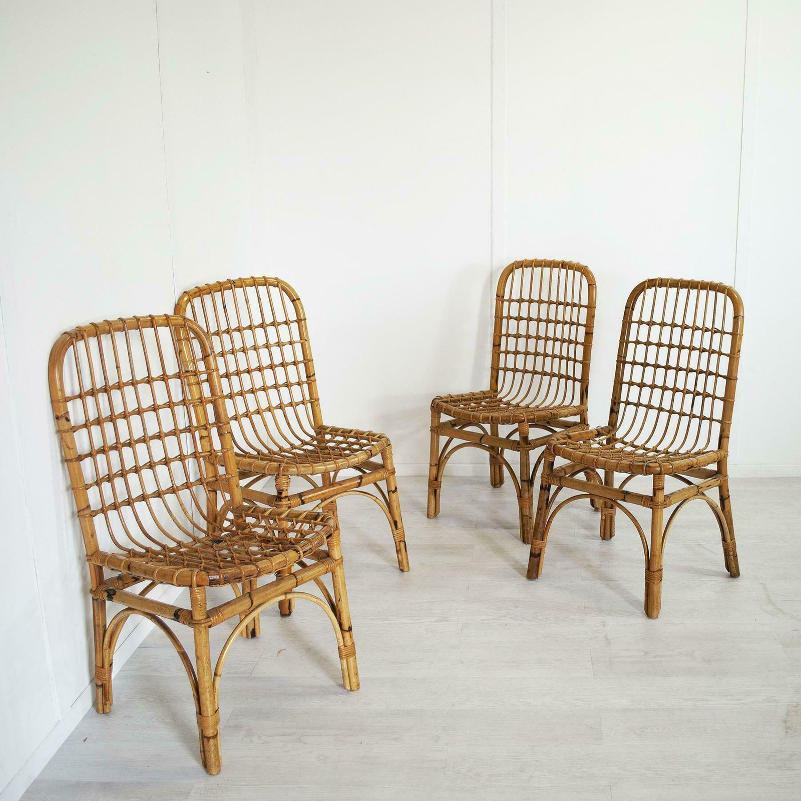 Set Of Four Italian Bamboo Folding Chairs Very Confortable, Mid 60s. photo Furniture