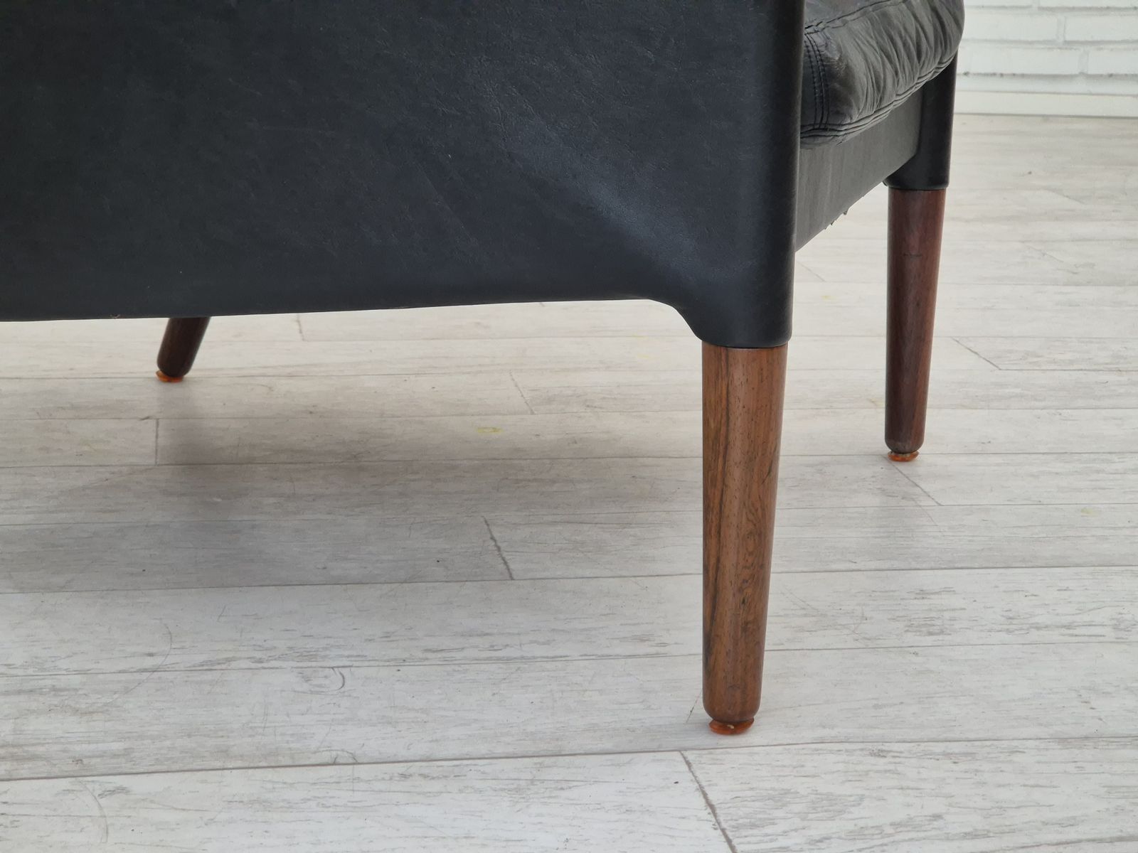 Ca. Jaren 1960, Deens Design Van Kurt østervig, Lounge Chair Model 55, Leer, Palissanderhouten Poten, Staat Zoals Gevonden. photo vintage