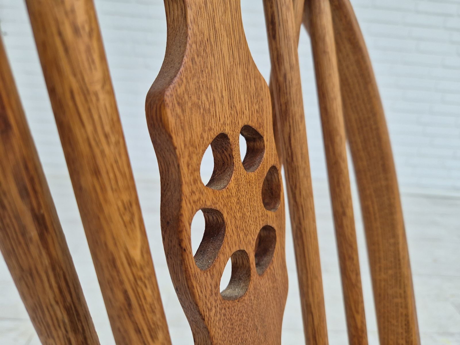 photo for sale 1960s, Set Of 4 Scandinavian Dining Chairs In Solid Oak Wood, Original Good Condition.