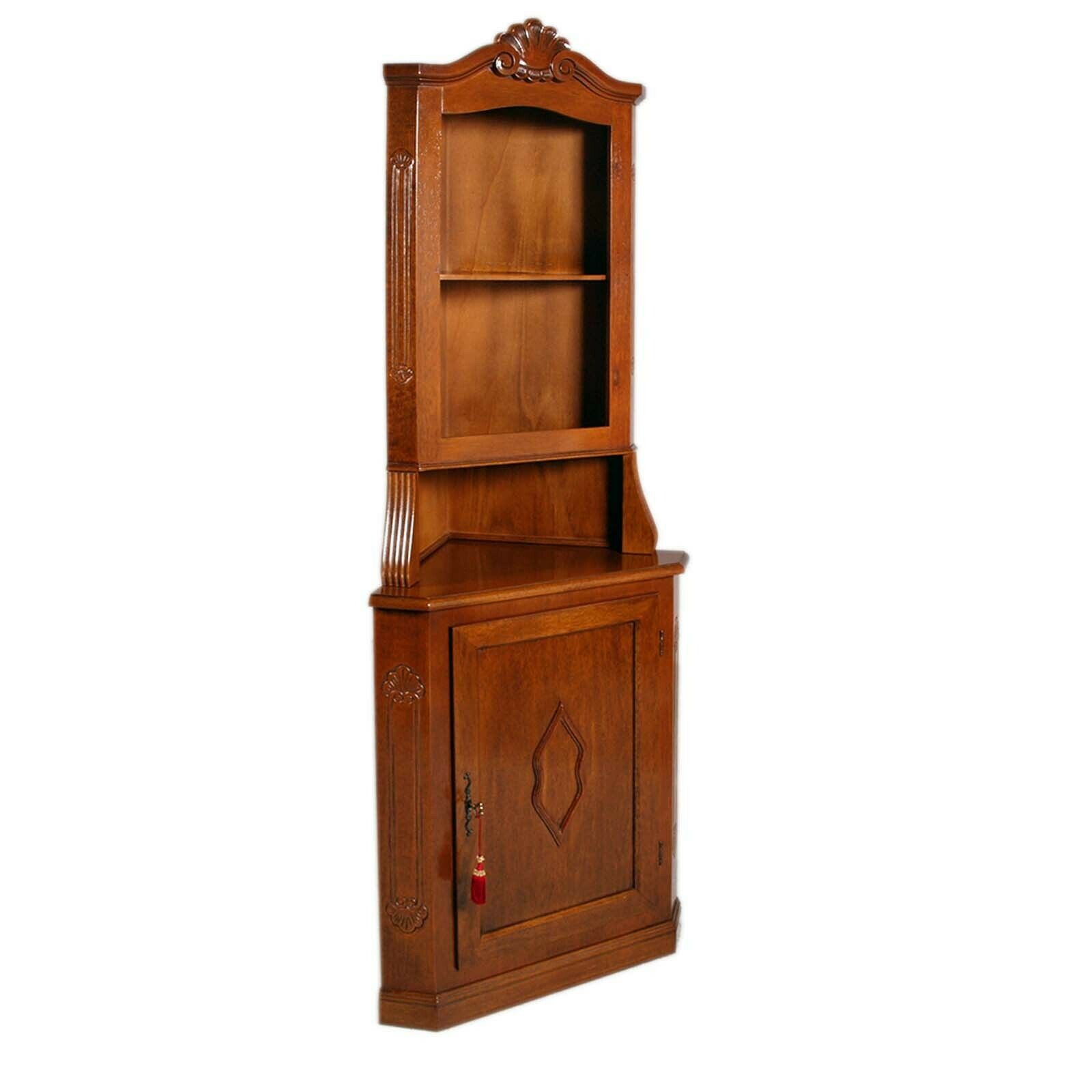 Italy Walnut Corner Display Cabinet From 1940s, Renaissance Style, Wax Polished