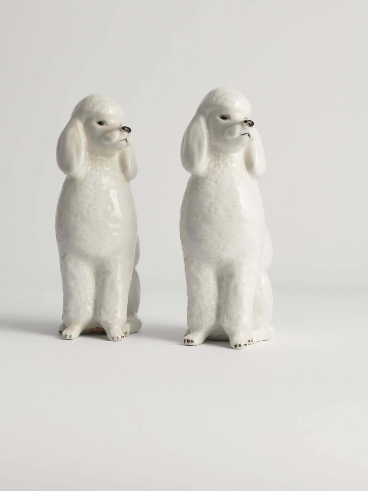 White Hand Painted Porcelain Poodle Dogs By Lomonosov, Soviet, 1960s, Set Of 2 photo for sale