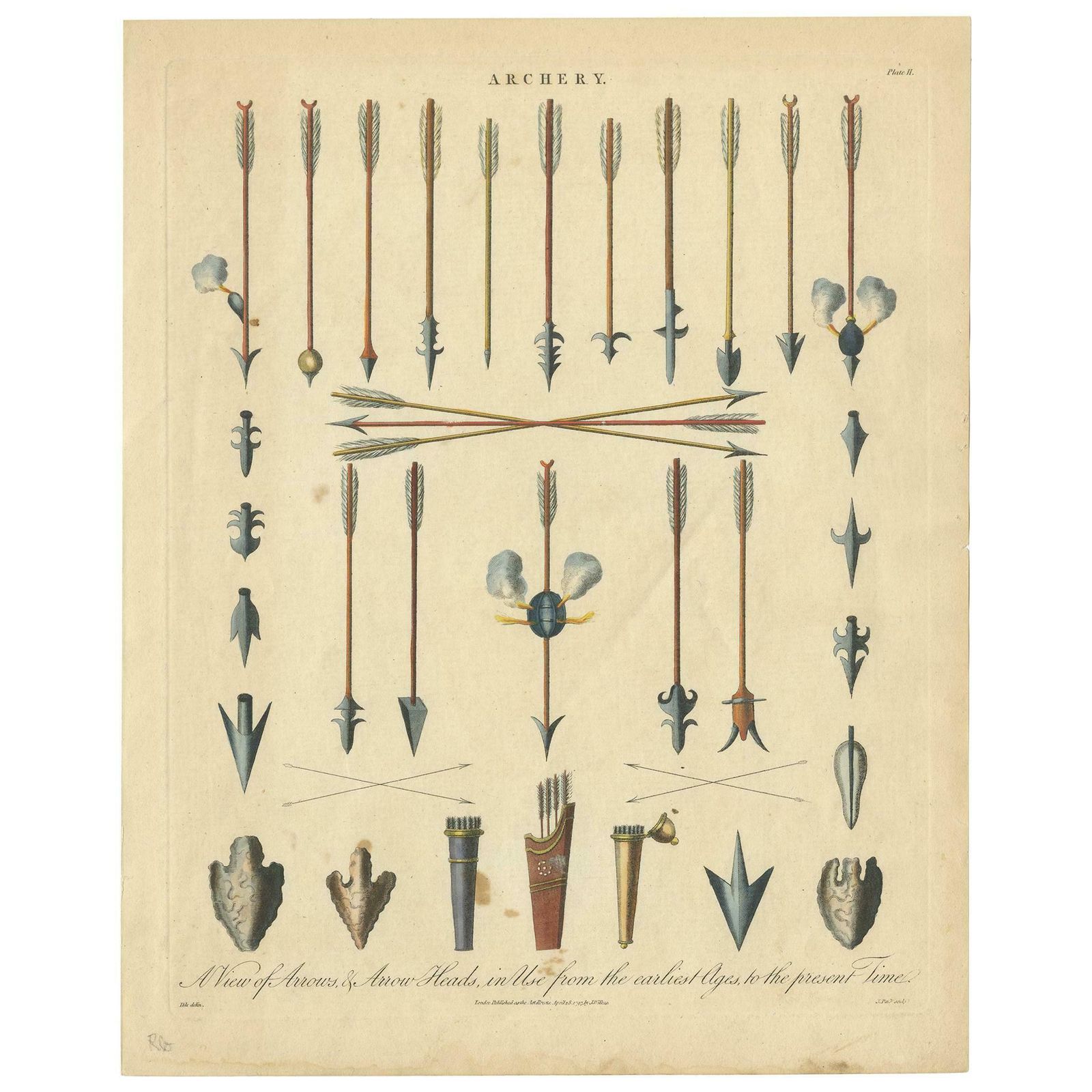 Antique Print Of Arrows And Arrow Heads By Wilkes '1797'
