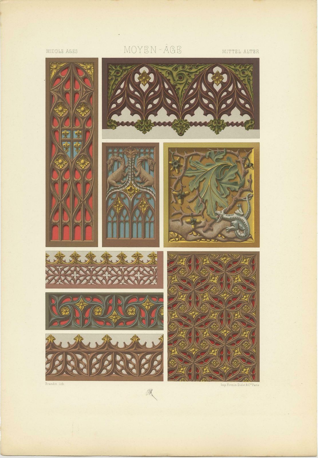 Pl. 60 Antique Print Of Middle Ages Painted And Gilt Woodwork By Racinet photo furniture