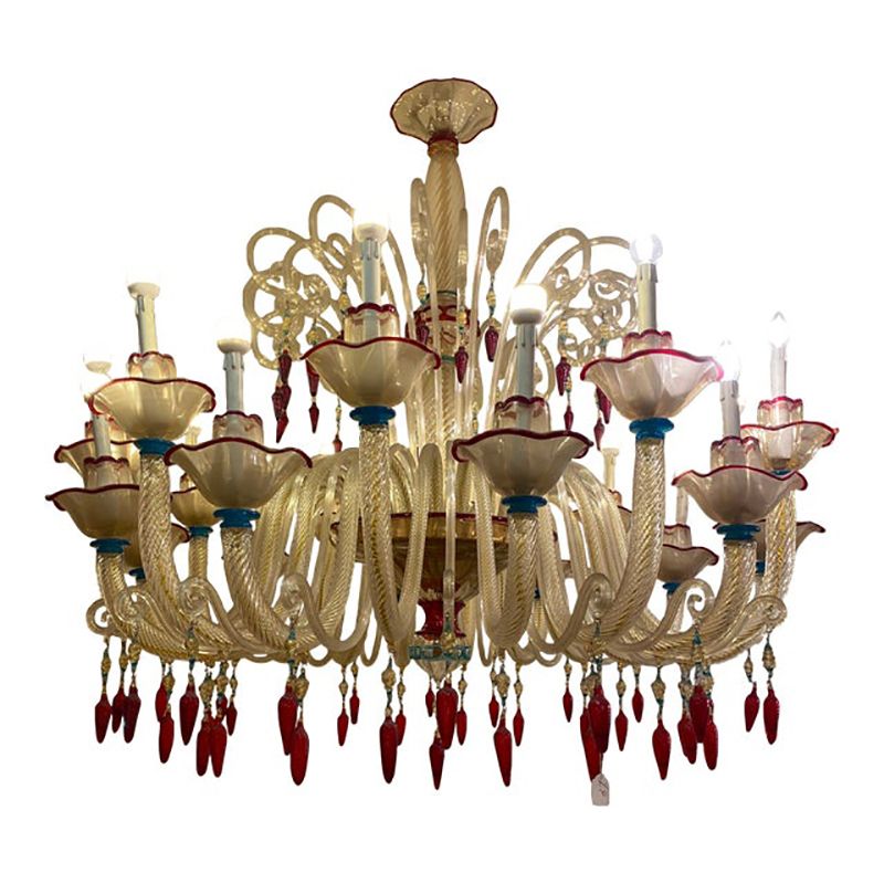 1970s Italian Chandelier Style Murano Glass Multicolors With Flowers