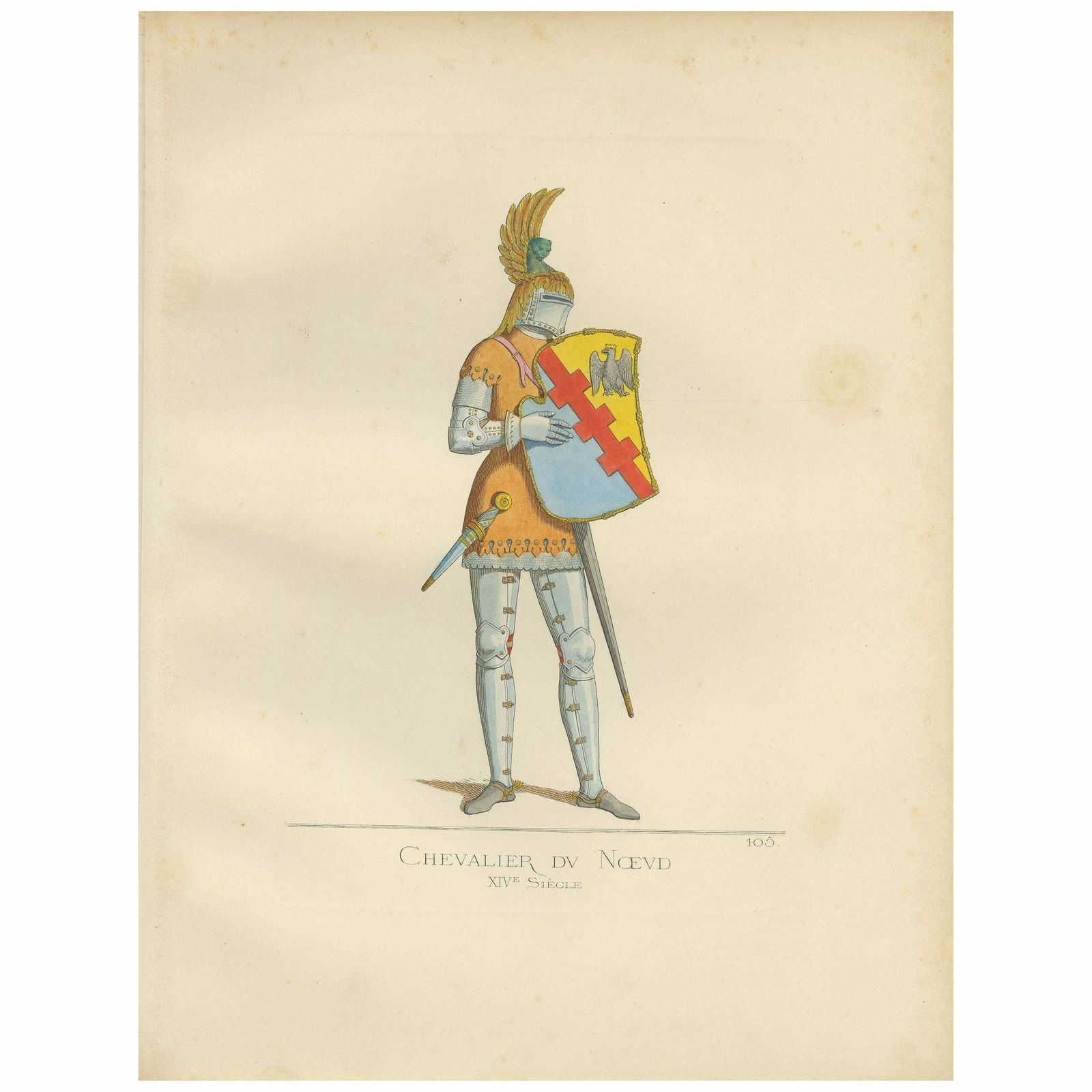Antique Print Of A Knight Of The Knot, 14th Century, By Bonnard, 1860