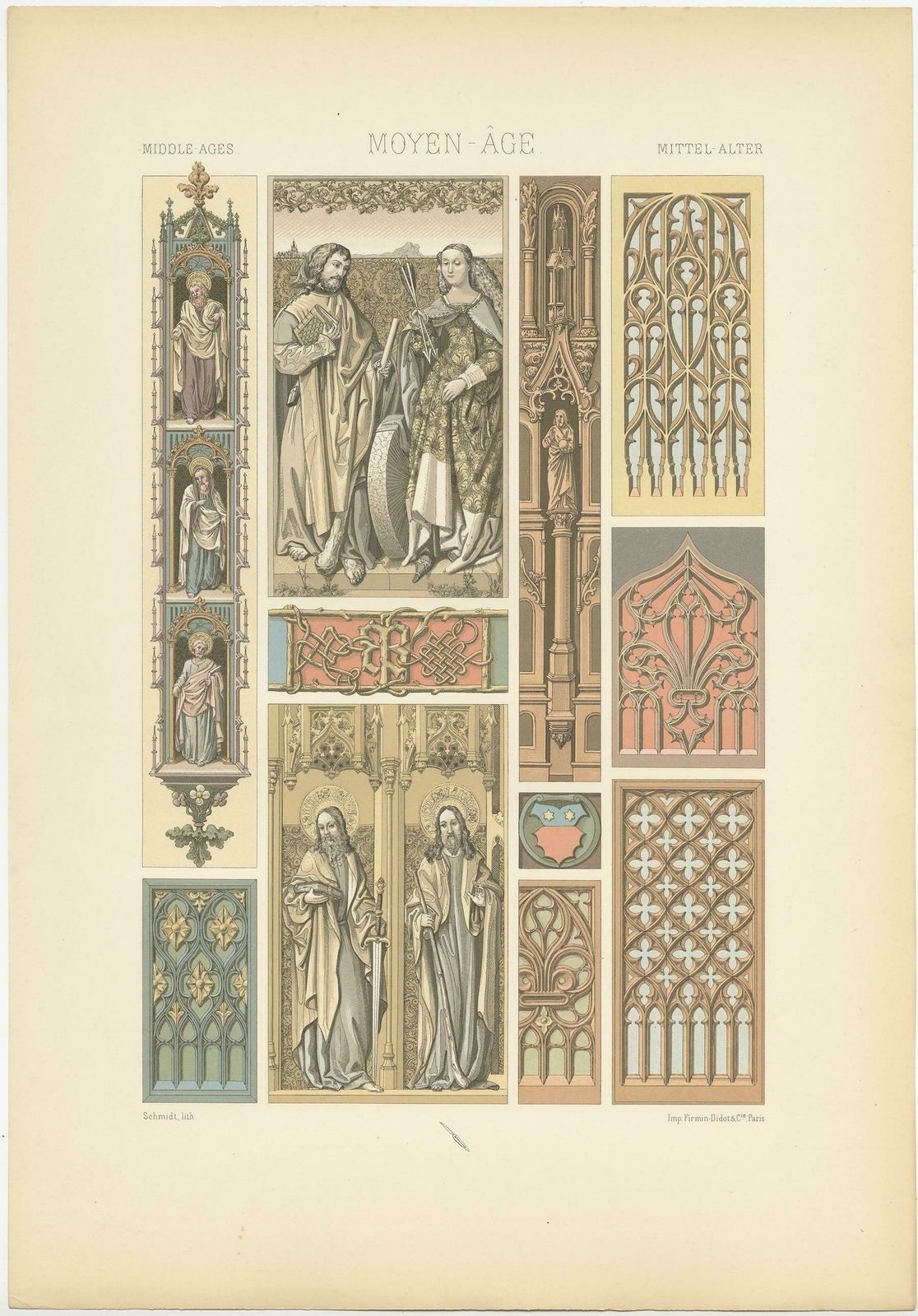 Pl. 62 Antique Print Of Middle Ages Motifs From Woodwork By Racinet 'Circa 1890' photo Art