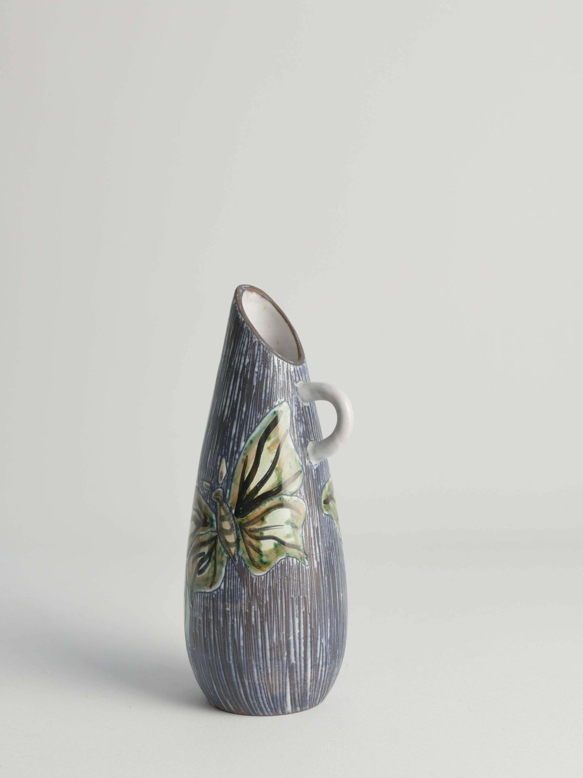 Mid Century Modern Stoneware Vase With Sgraffito And Butterflies. Sweden, 1950s photo for sale