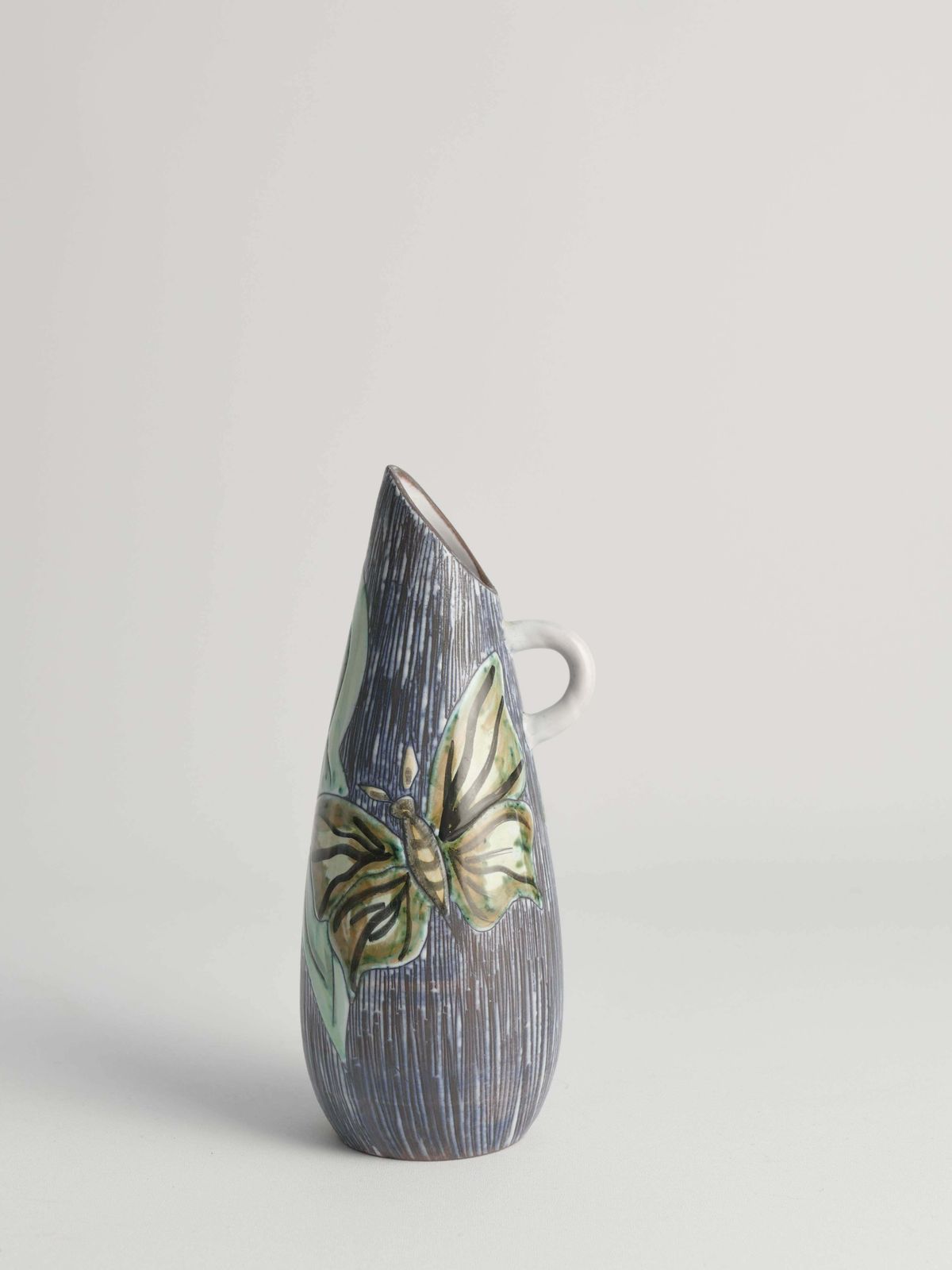 Mid Century Modern Stoneware Vase With Sgraffito And Butterflies. Sweden, 1950s photo Home Decor