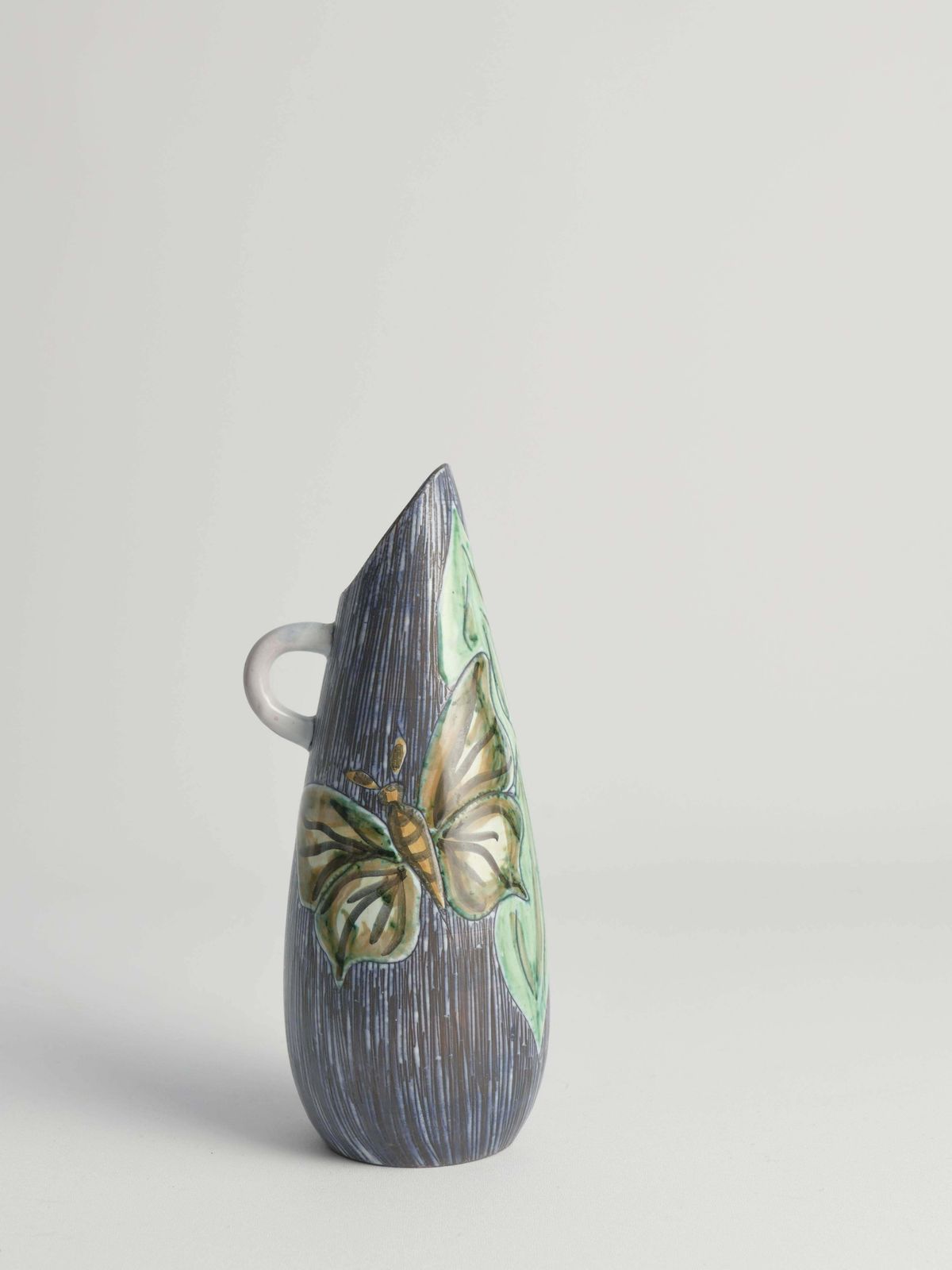 photo for sale Mid Century Modern Stoneware Vase With Sgraffito And Butterflies. Sweden, 1950s
