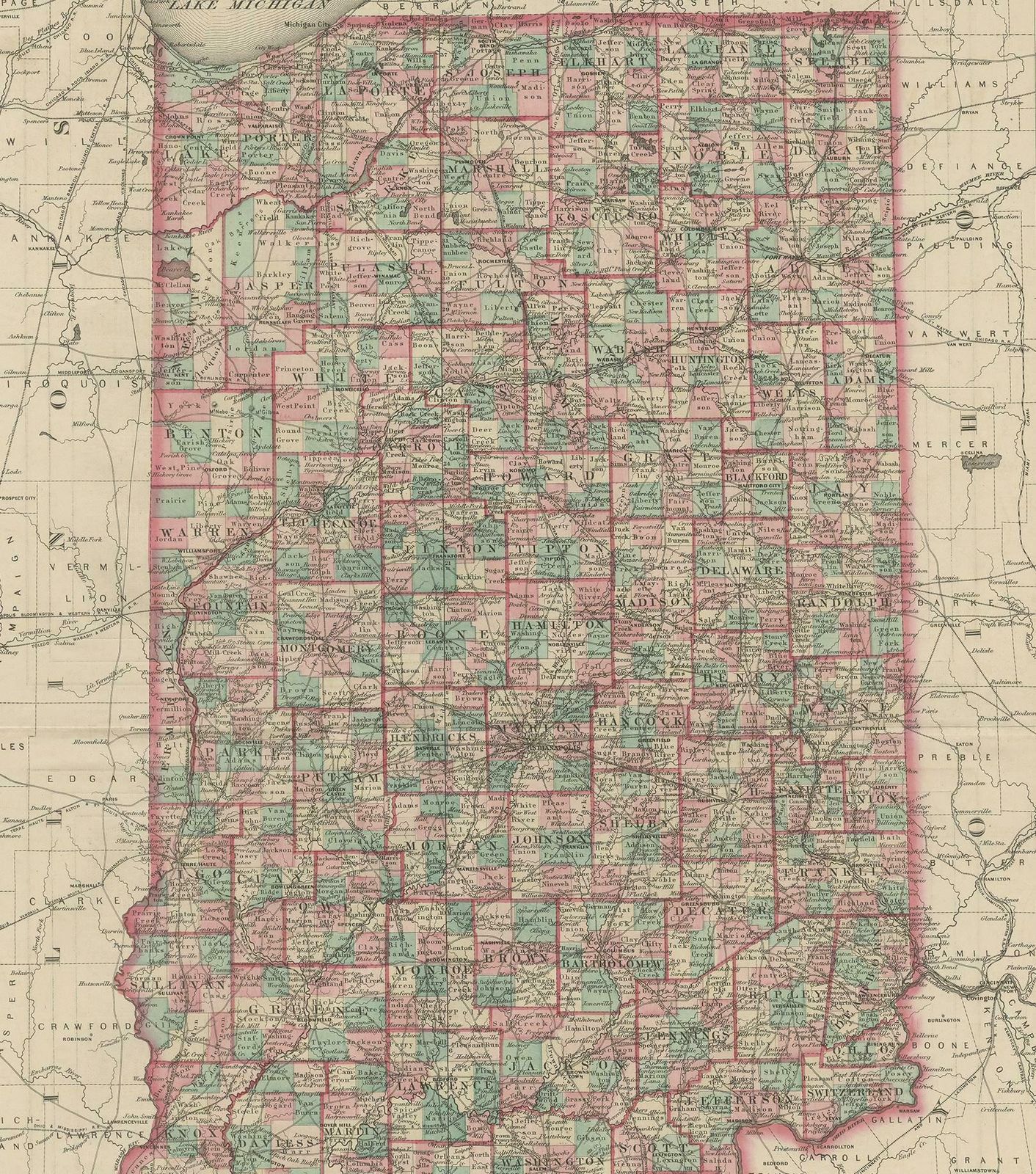Antique Map Of Indiana By Johnson, 1872 photo for sale