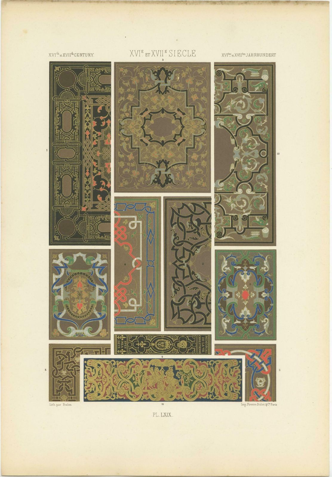 Pl. 69 Antique Print Of Xvith And Xviith Century Ornaments By Racinet Circa 1890 photo for sale