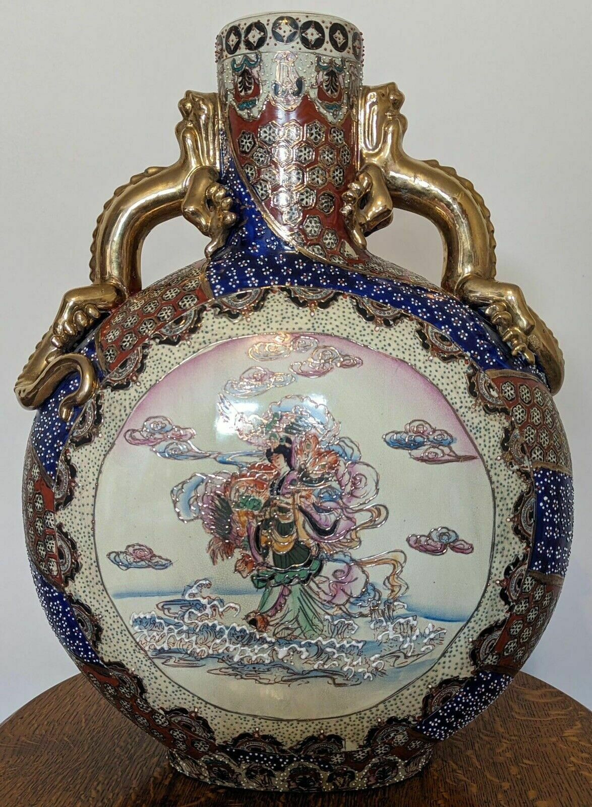 Large Pair Of Satsuma Hand Painted Japanese Decorative Oriental Vases photo for sale
