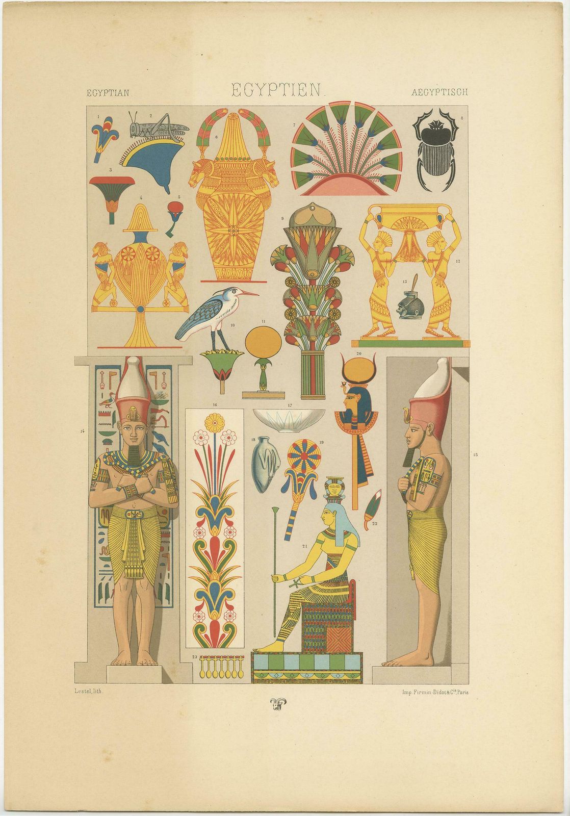 Pl. 1 Antique Print Of Egyptian Motifs From Murals And Reliefs By Racinet photo for sale