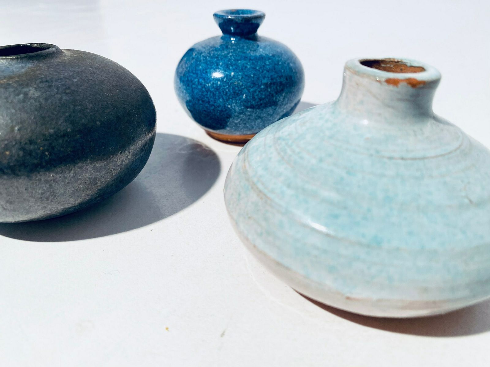 Cute Ceramic Vase Set / Grey Turquoise & Blue / 6 Pieces / Vintage Wgp Studio Ceramics photo Home Decor