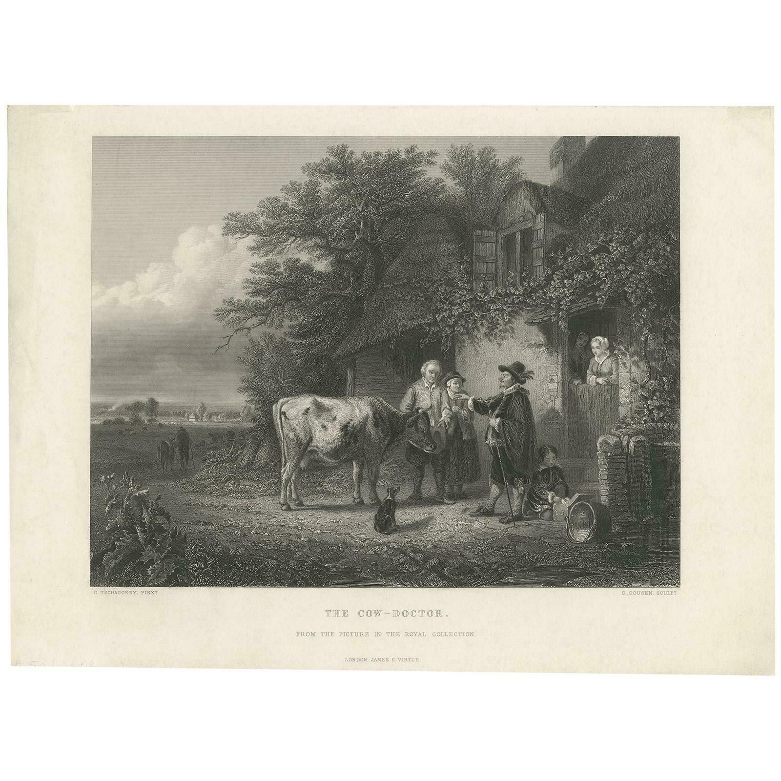Antique Print Of A Cow Doctor By Cousen, Circa 1860