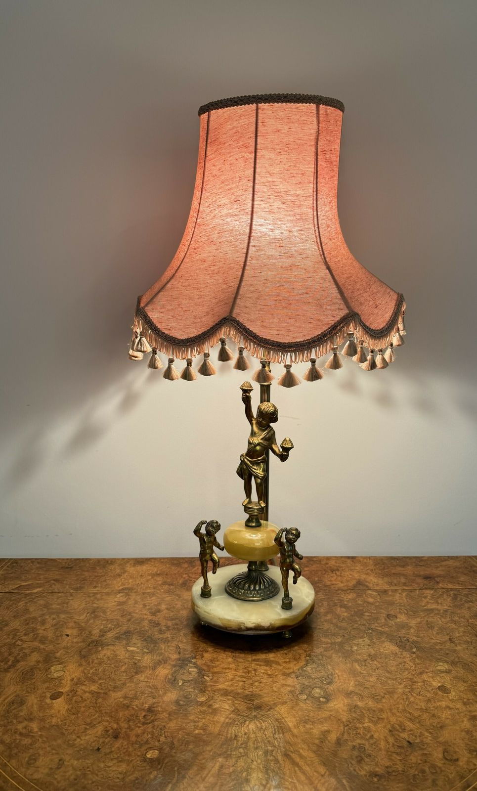 Unusual Edwardian Quality Onyx And Gilded Brass Table Lamp photo Lighting