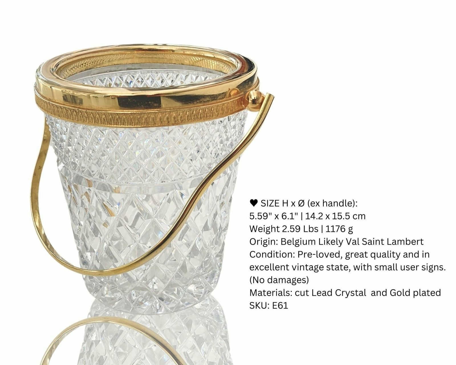 Kristallen Ijsemmer | Vergulde Greep (24k Goud) | Ca. Jaren 1950, België photo furniture