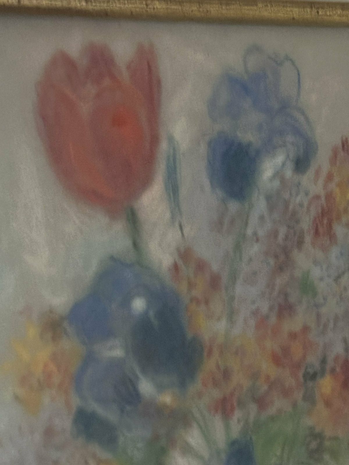 Pretty Mid Century French Floral Pastels Framed Picture