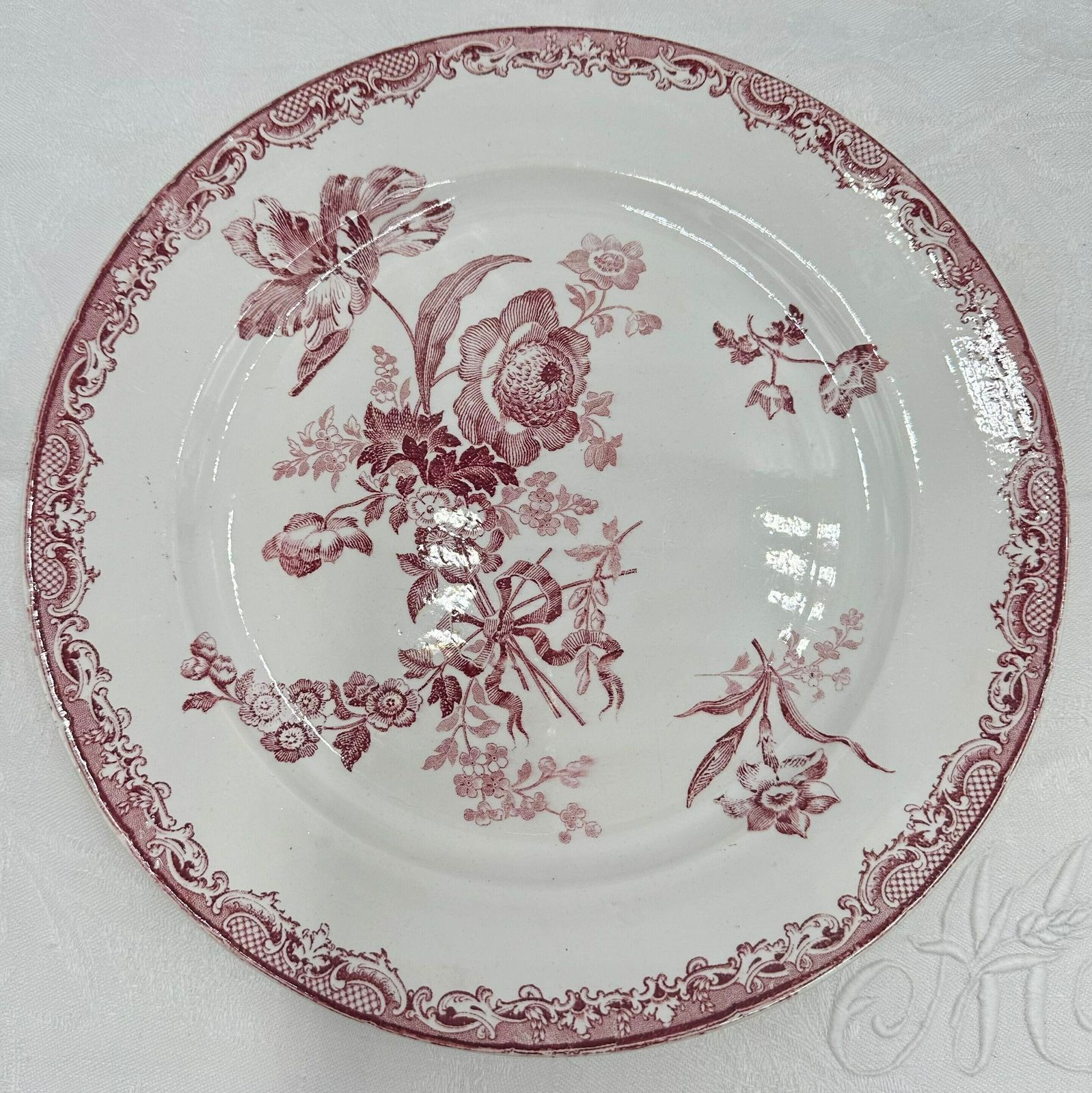 Sarreguemines Red Plates Set Of 20 Plates, Fontanges Dinner Soup And Dessert Plates, Ironstone Tableware Service photo furniture