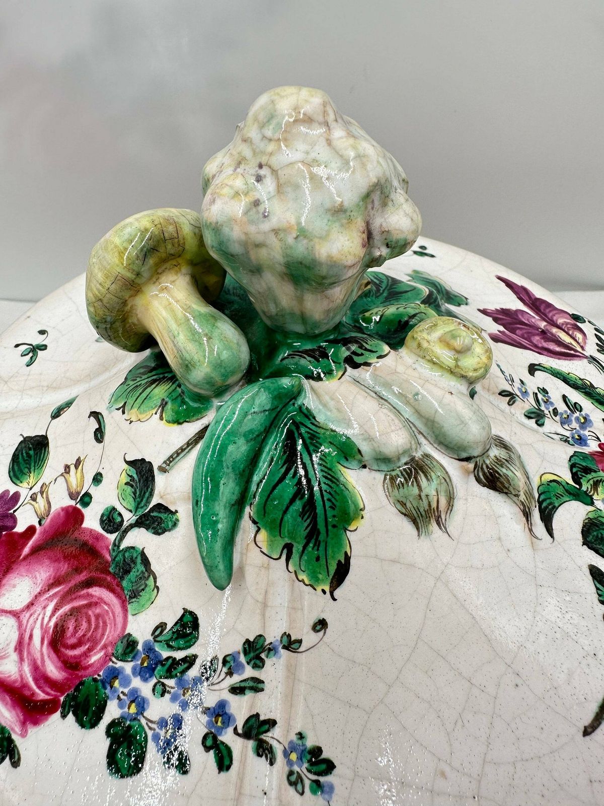 Antique French Hand Painted Pottery Covered Tureen With Plate By Niderviller Mushroom Cauliflower Handle photo furniture