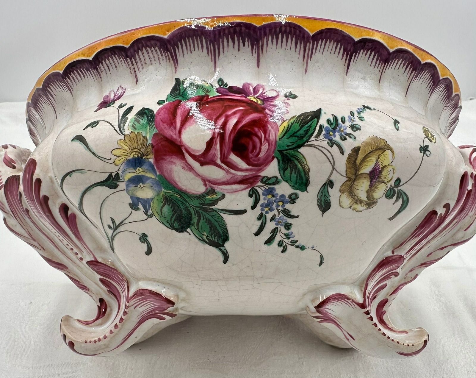 Antique French Hand Painted Pottery Covered Tureen With Plate By Niderviller Mushroom Cauliflower Handle photo vinterior