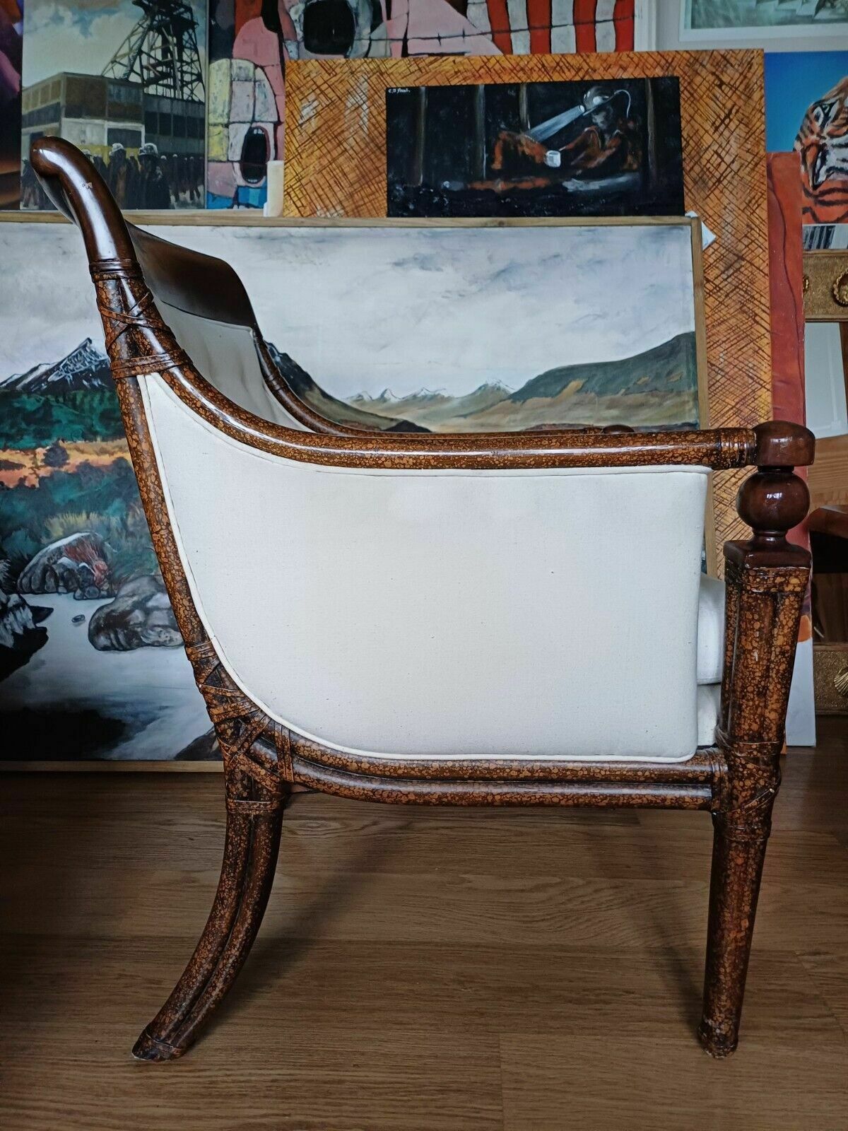 Stunning Mid Century Faux Painted Bamboo French Armchair photo 495.0