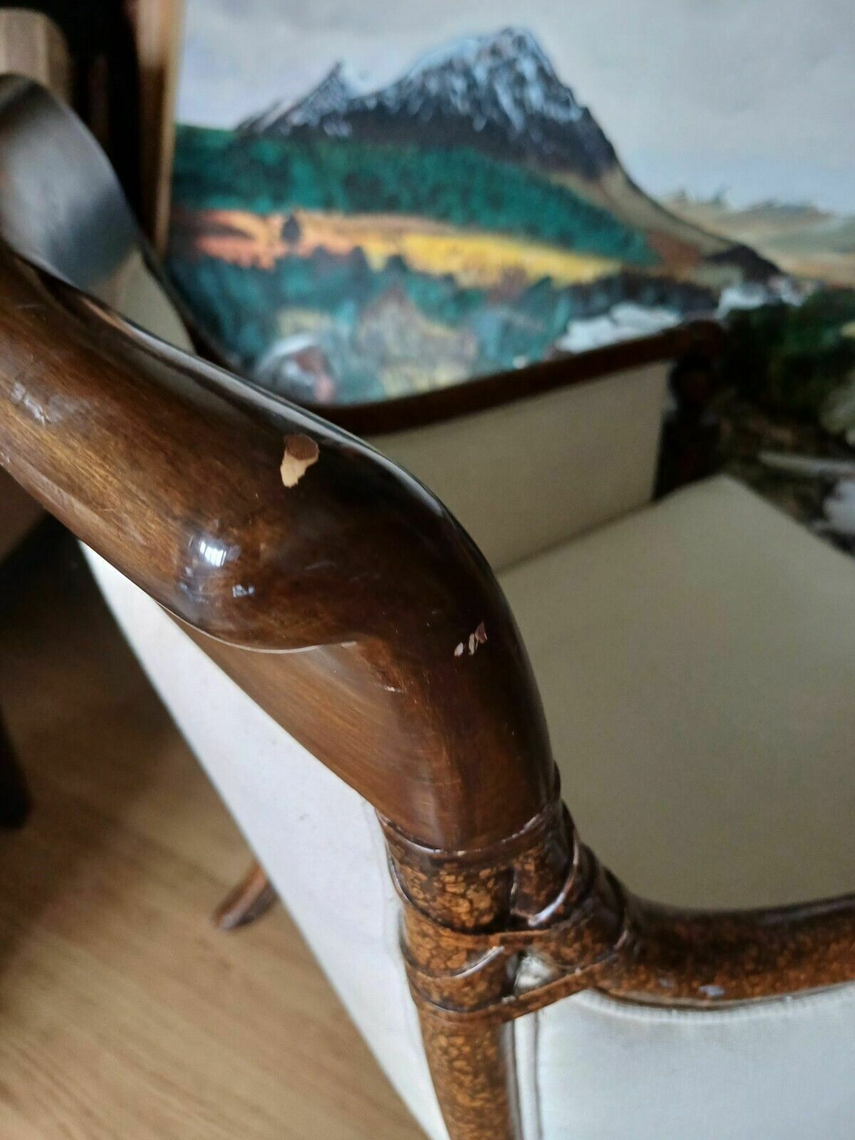 495.0 Stunning Mid Century Faux Painted Bamboo French Armchair photo