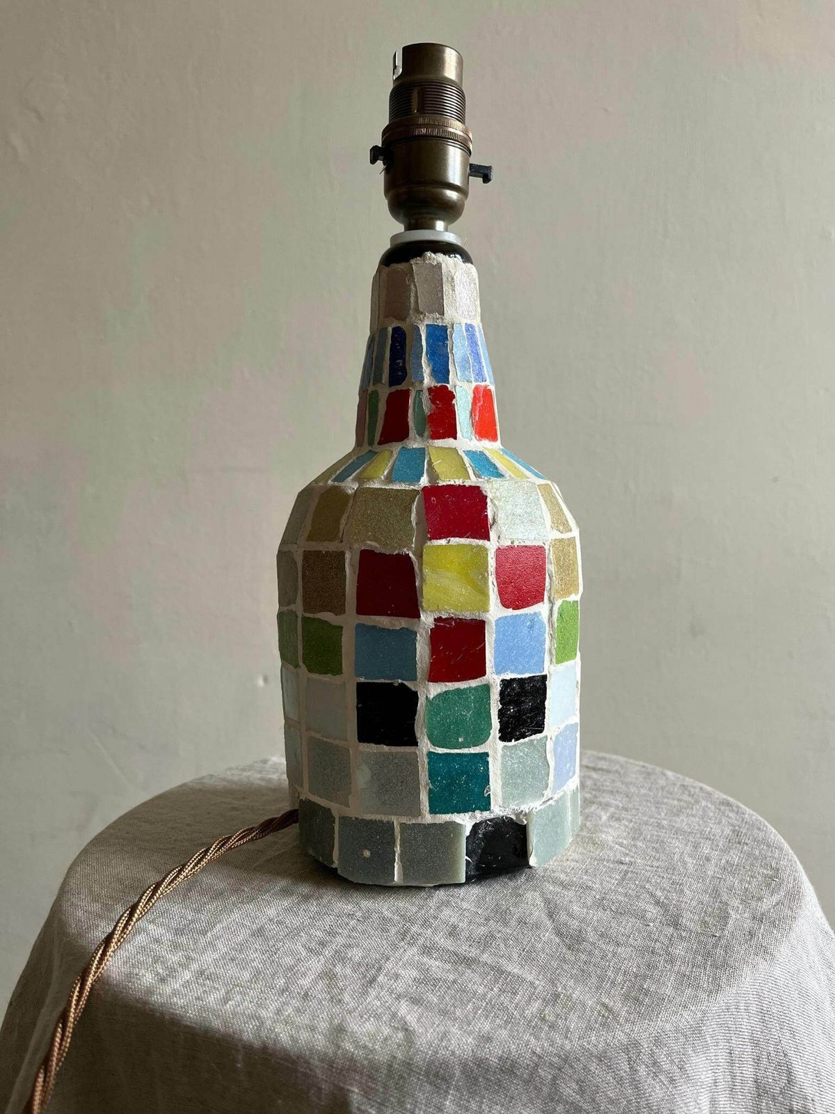 Mid Century Mosaic Tile Table Lamp Handmade Spanish Accent Light In Ceramic And Glass photo 390.0