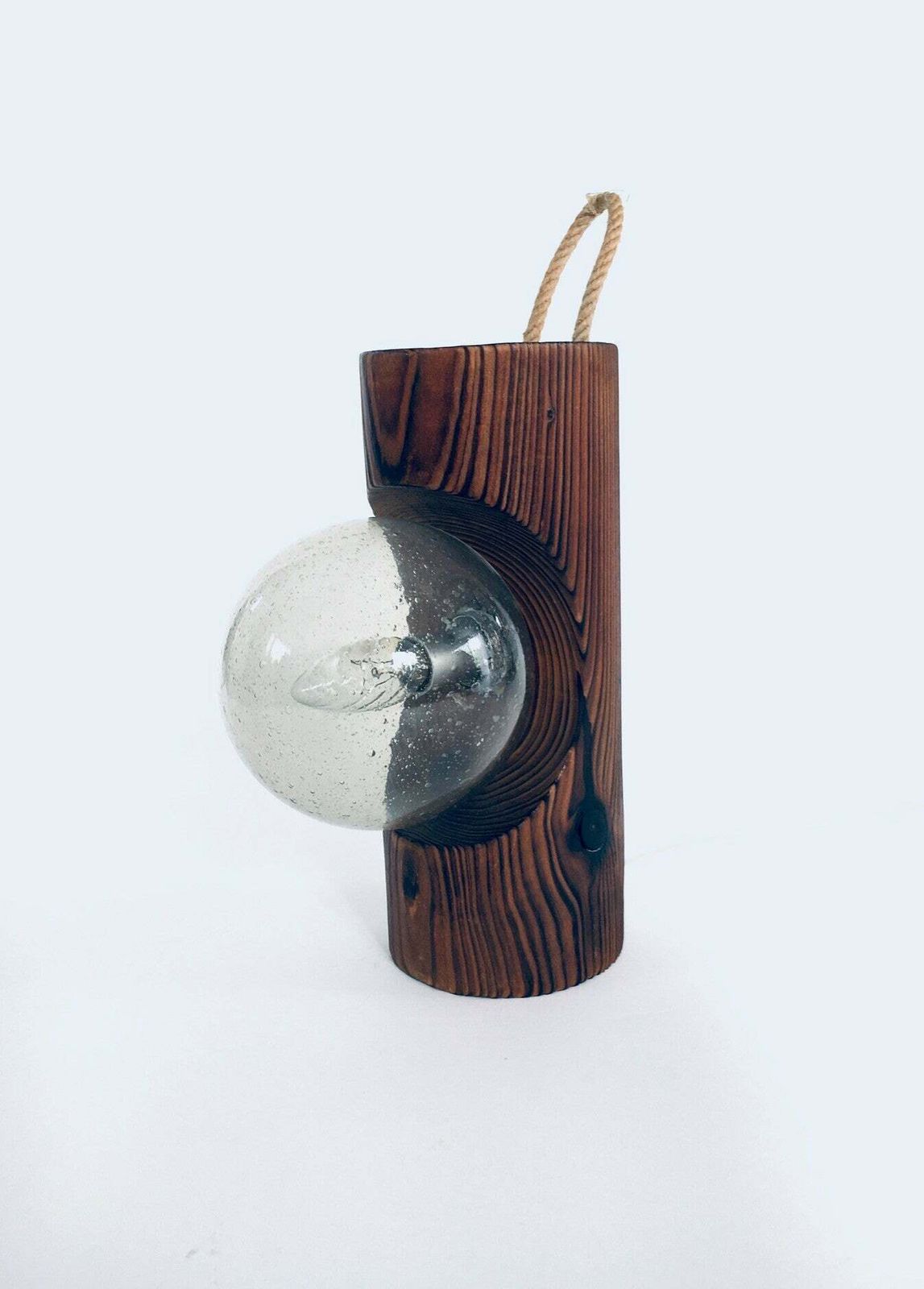 Brutalist Design Wood Table Or Wall Lamp By Temde Leuchten, Switzerland 1960's photo furniture
