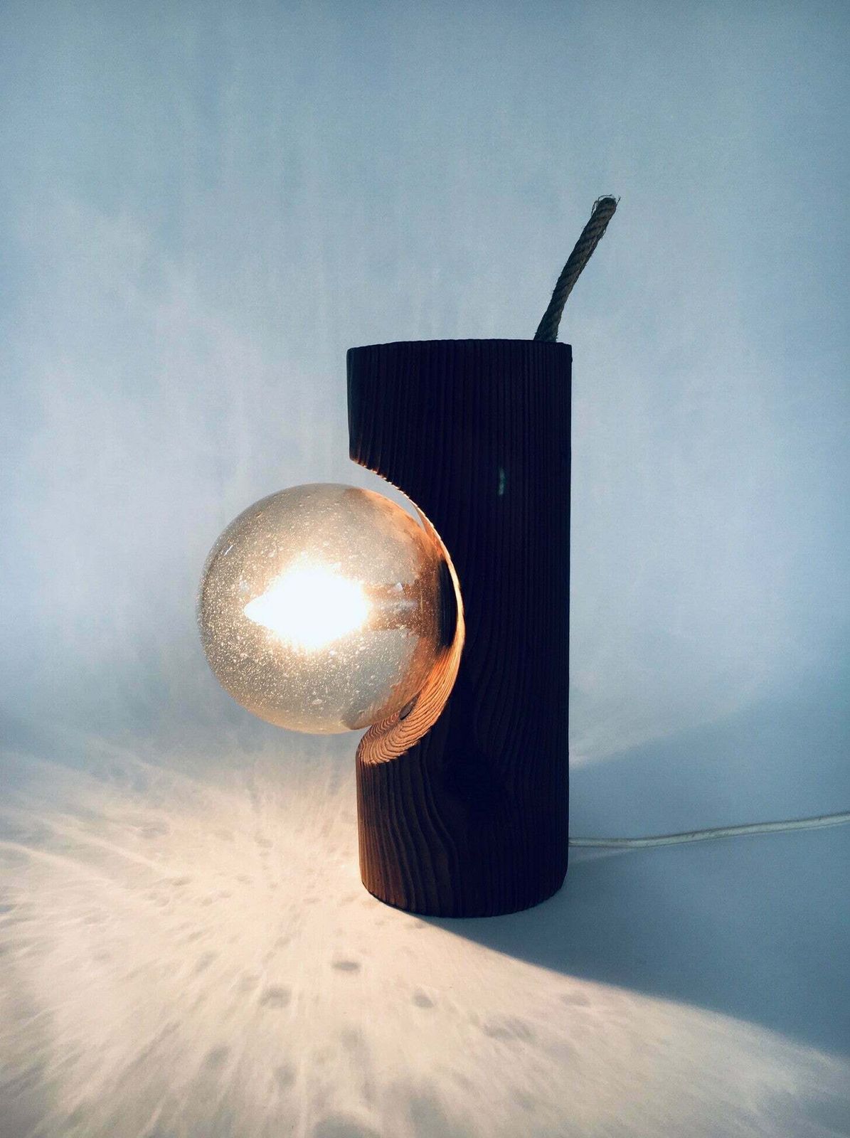 Brutalist Design Wood Table Or Wall Lamp By Temde Leuchten, Switzerland 1960's photo 450.0