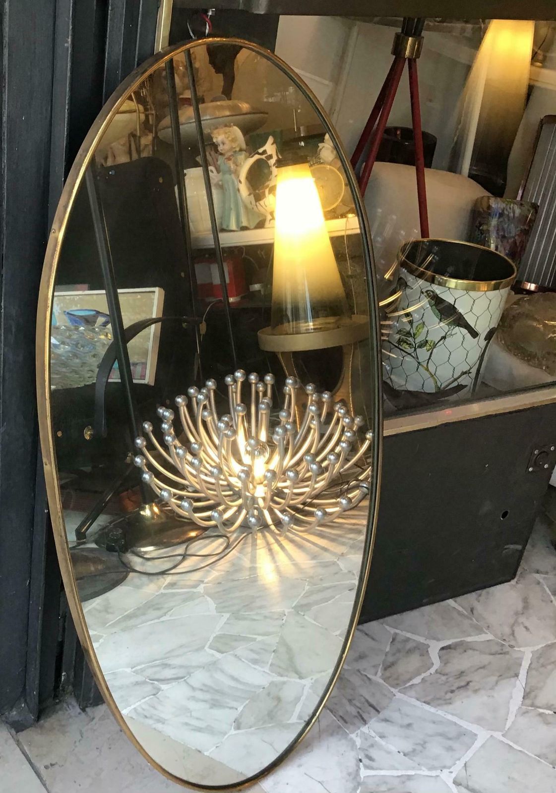 Fontana Arte Ovale Mirror Brass Wood Mirrored Glass 1950 Italy photo furniture