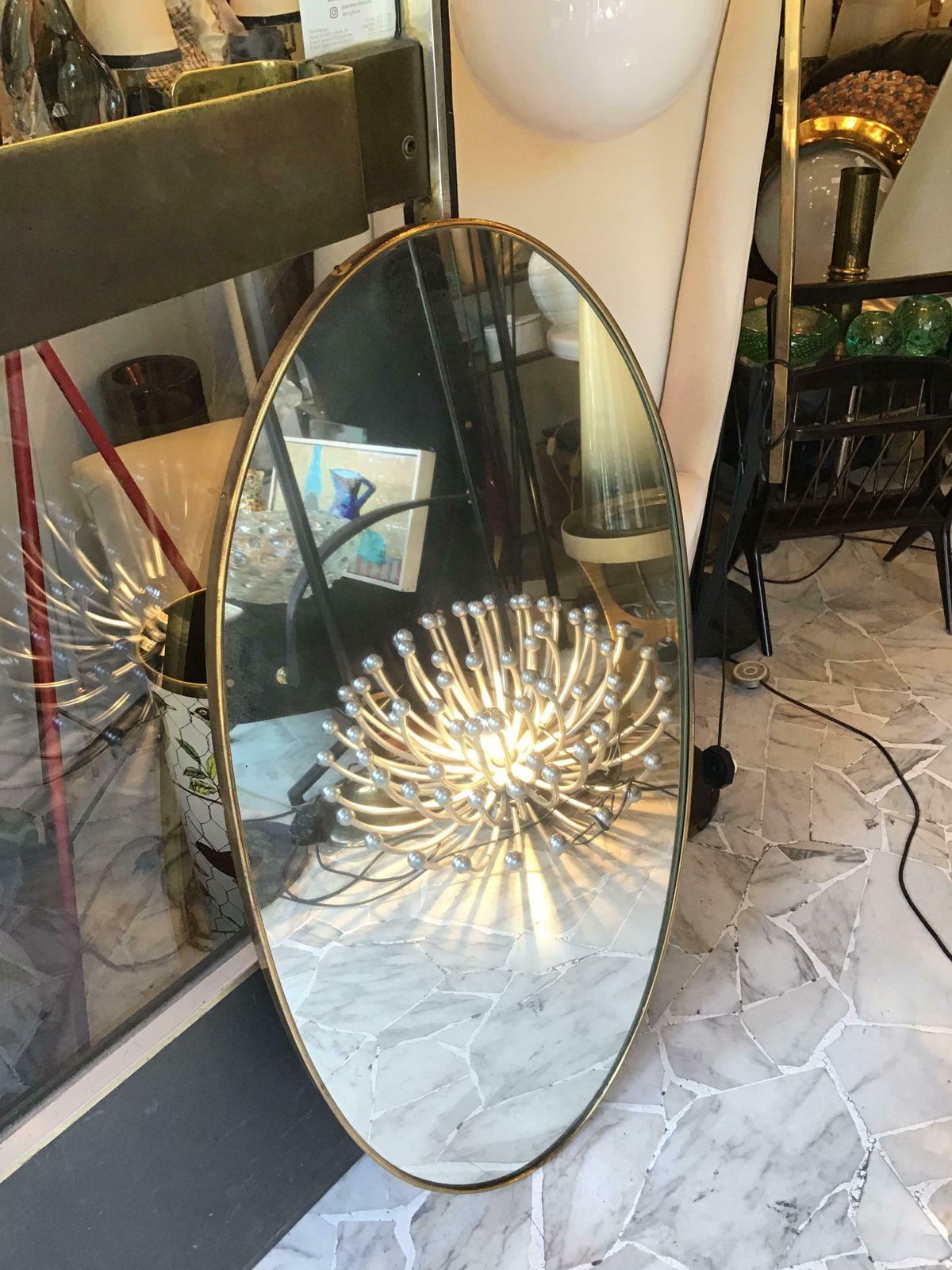 Home Decor Fontana Arte Ovale Mirror Brass Wood Mirrored Glass 1950 Italy photo