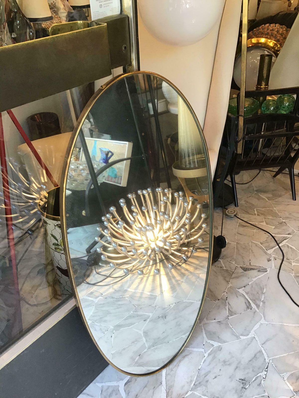 3489.0 Fontana Arte Ovale Mirror Brass Wood Mirrored Glass 1950 Italy photo