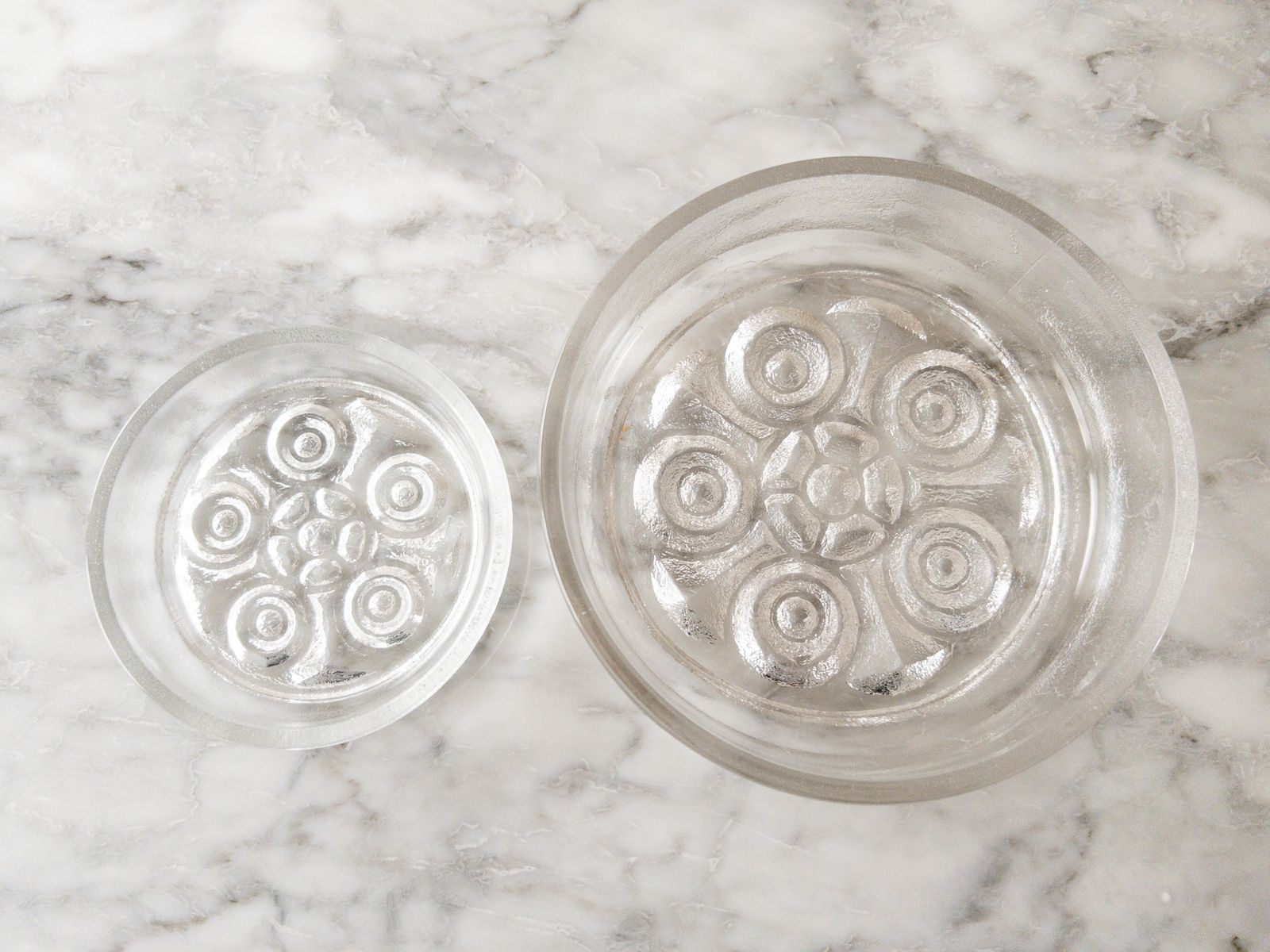 photo for sale Retro Glass Bowl Set By Walther Glass   "On The Rocks" Dessert Or Salad Bowls   Made In Germany