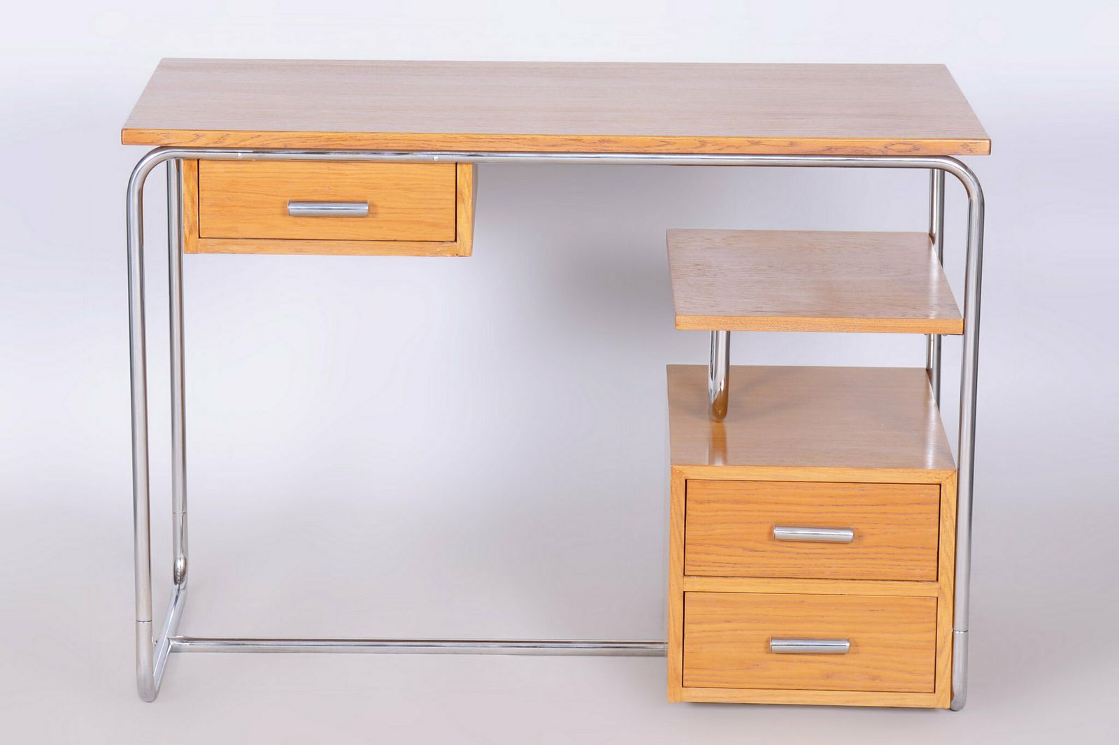 Restored Bauhaus Writing Desk, Oak, Chrome Plated Steel, Germany, 1930s photo furniture