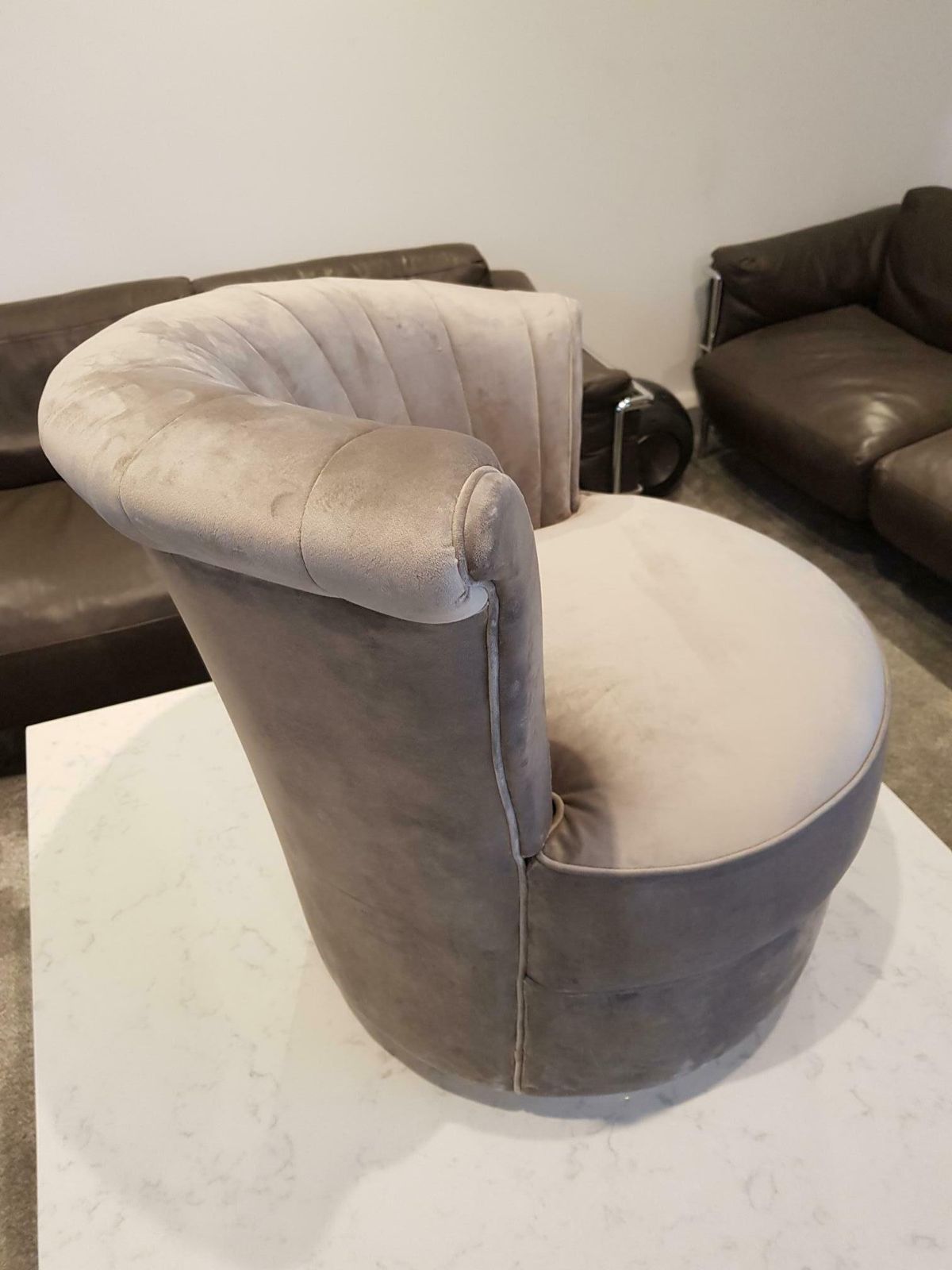 Fluted Back Lounge Dressing Room Chair Gold Swivel Base Grey Crushed Velvet photo furniture